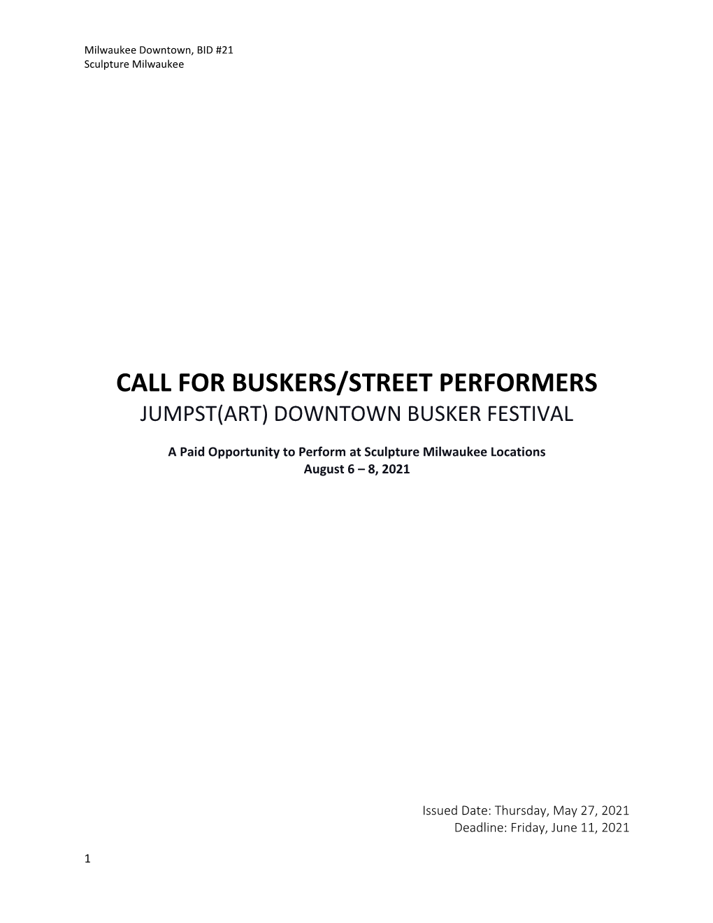 Call for Buskers/Street Performers Jumpst(Art) Downtown Busker Festival