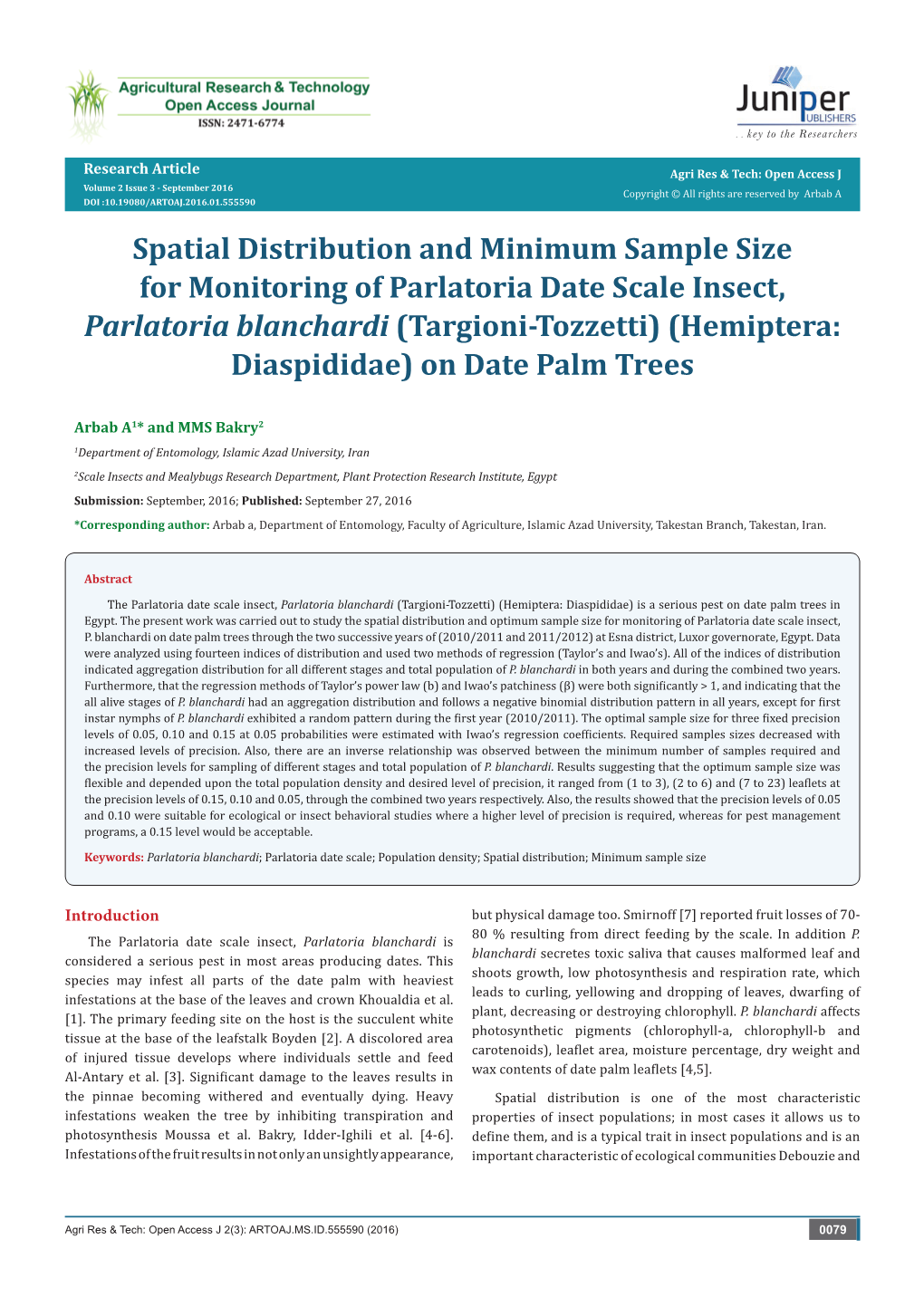 Spatial Distribution and Minimum Sample Size for Monitoring Of