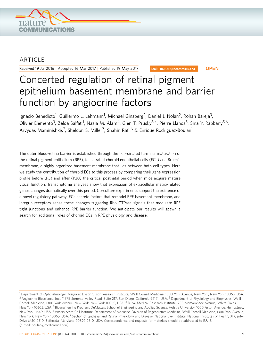 Concerted Regulation of Retinal Pigment Epithelium Basement Membrane and Barrier Function by Angiocrine Factors