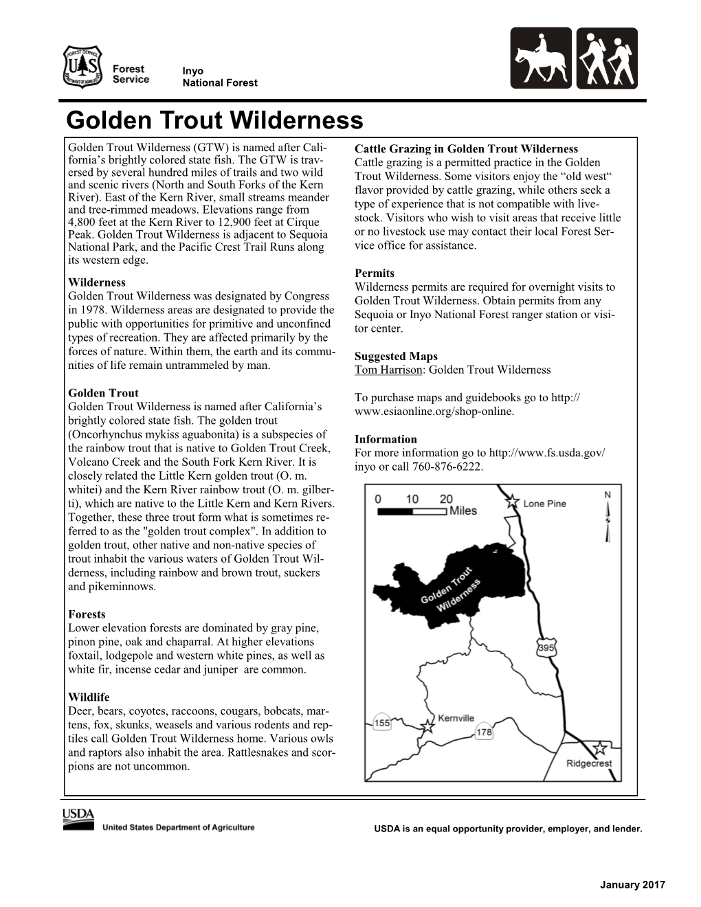 Golden Trout Wilderness Golden Trout Wilderness (GTW) Is Named After Cali- Cattle Grazing in Golden Trout Wilderness Fornia’S Brightly Colored State Fish