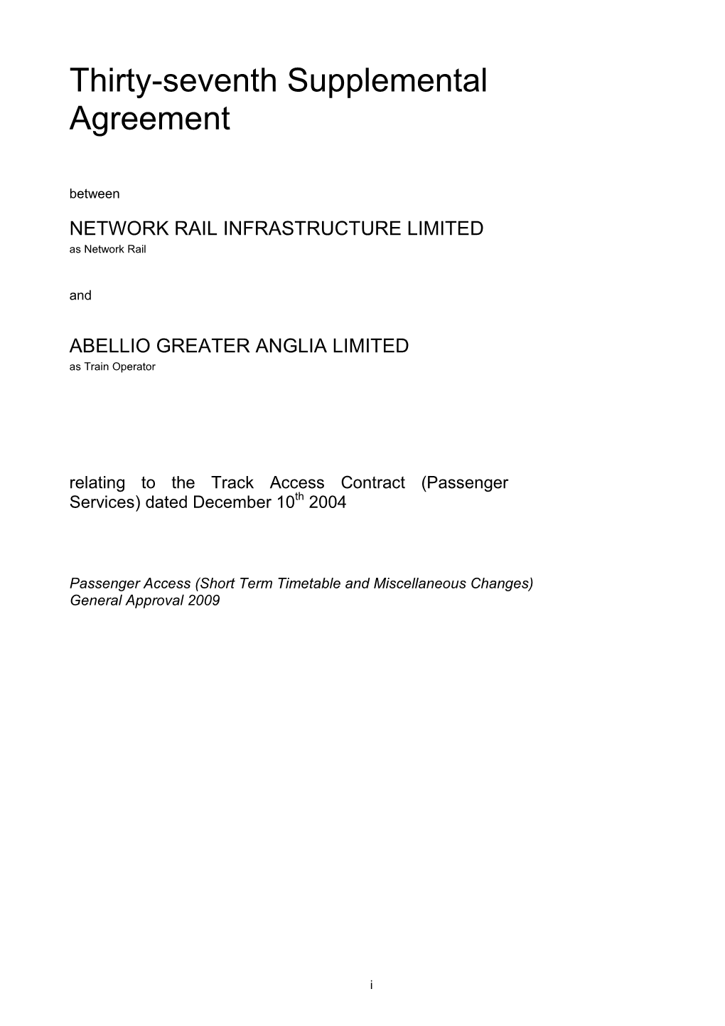 Abellio Greater Anglia Limited Section 22 37Th Supplemental Agreement