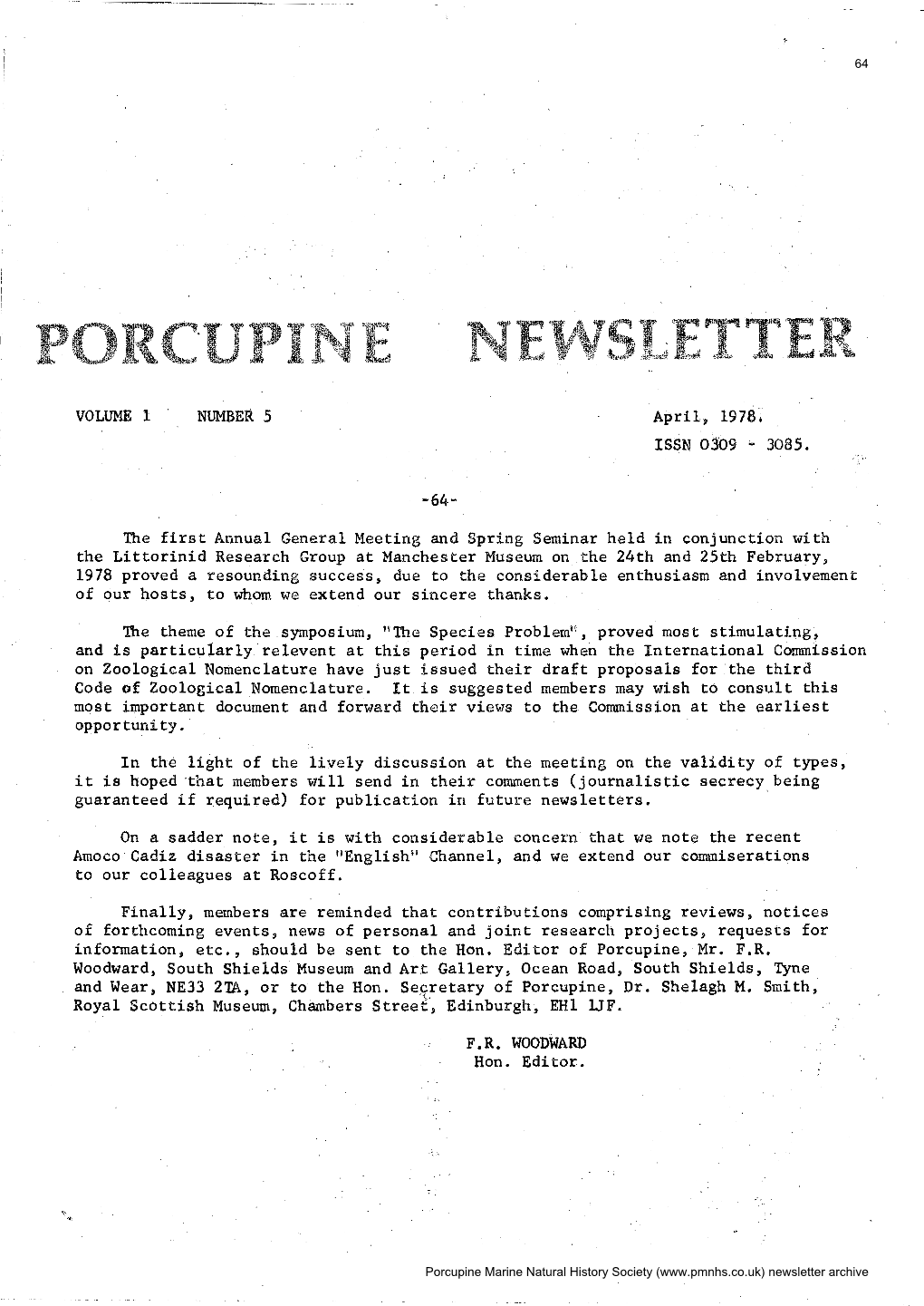 Porcupine Newsletter, Vol. 1 No. 5, April 1978