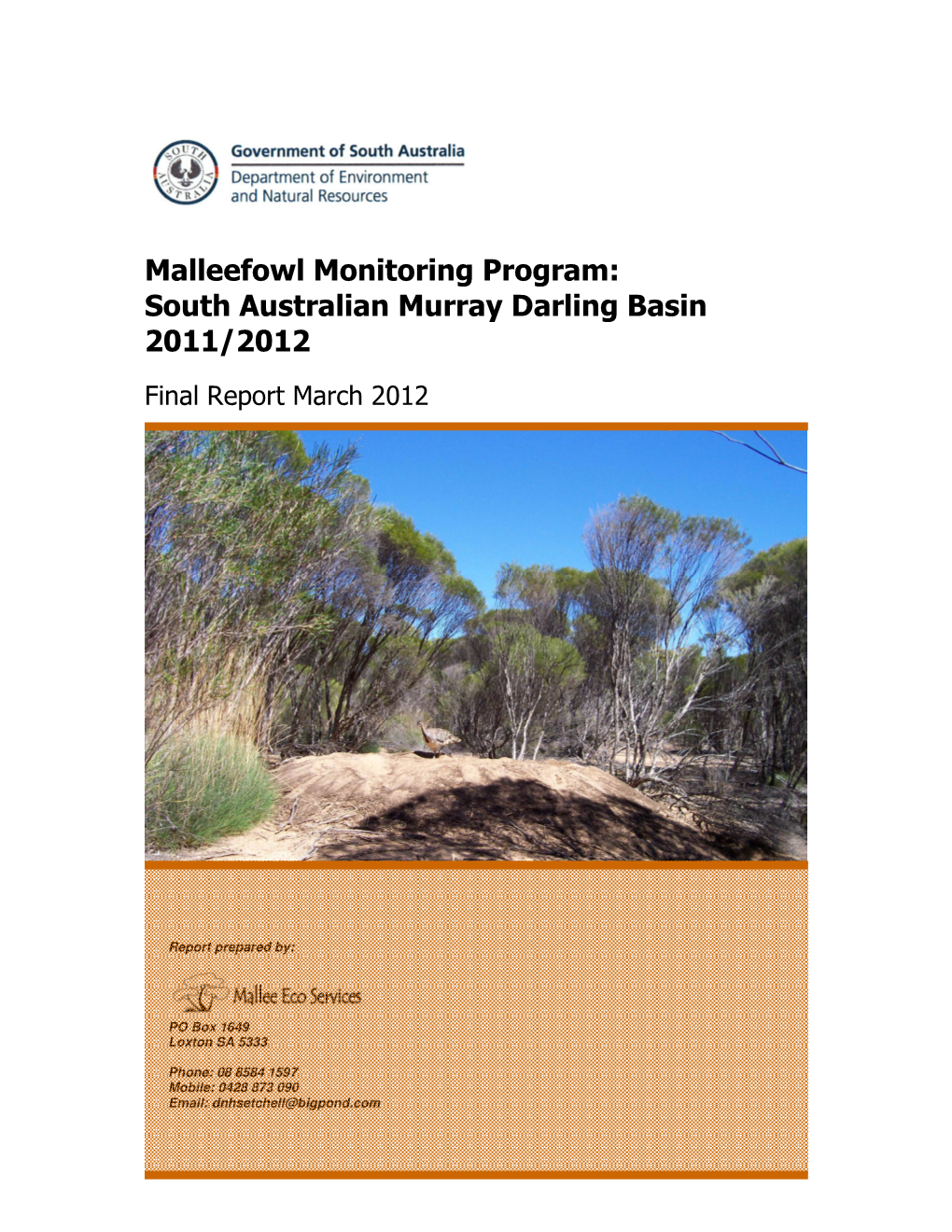 Malleefowl Monitoring Program: South Australian Murray Darling Basin 2011/2012