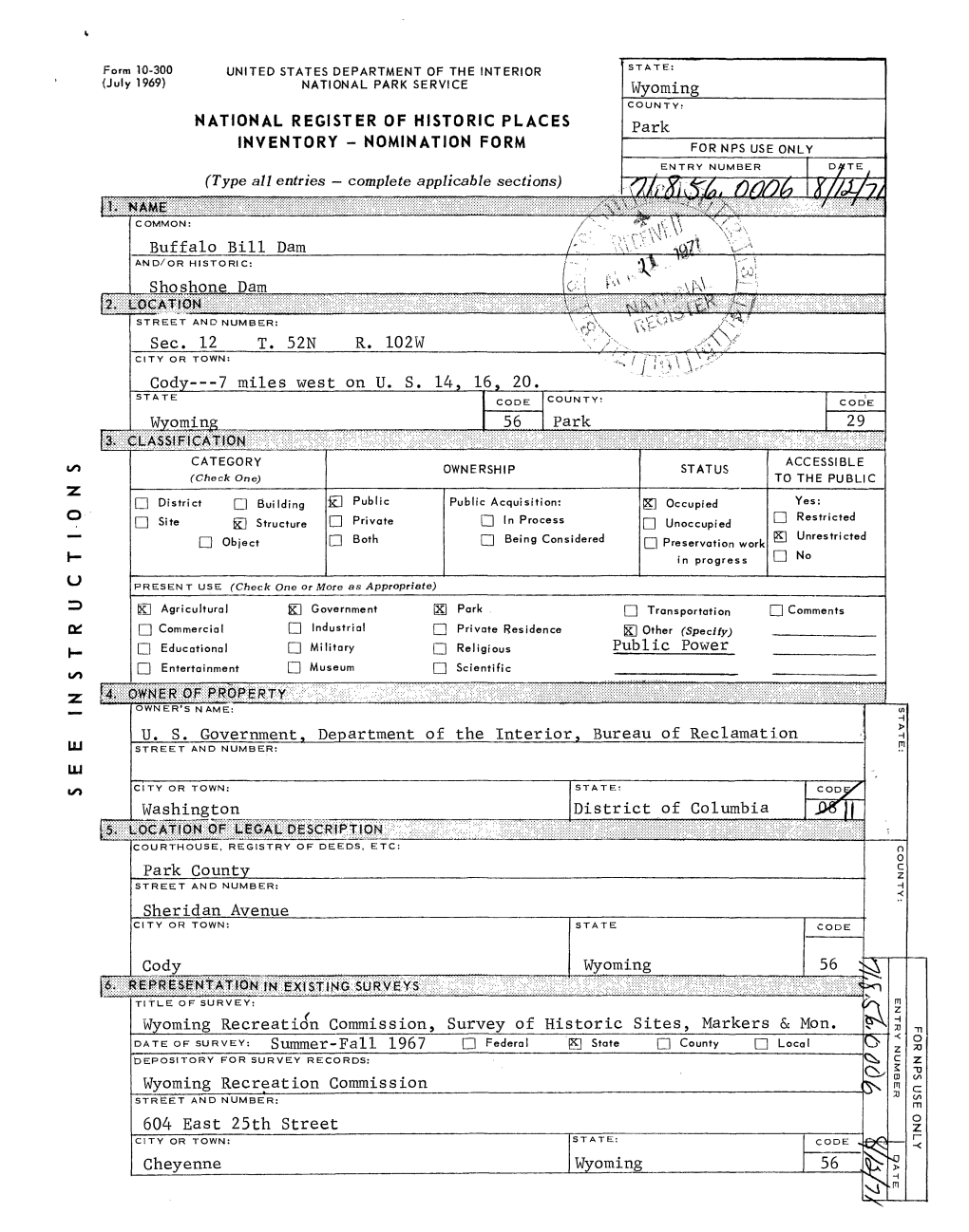 Buffalo Bill Dam National Register Form.Pdf