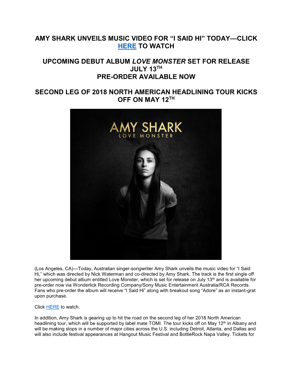 Amy Shark Unveils Music Video for “I Said Hi” Today—Click Here to Watch