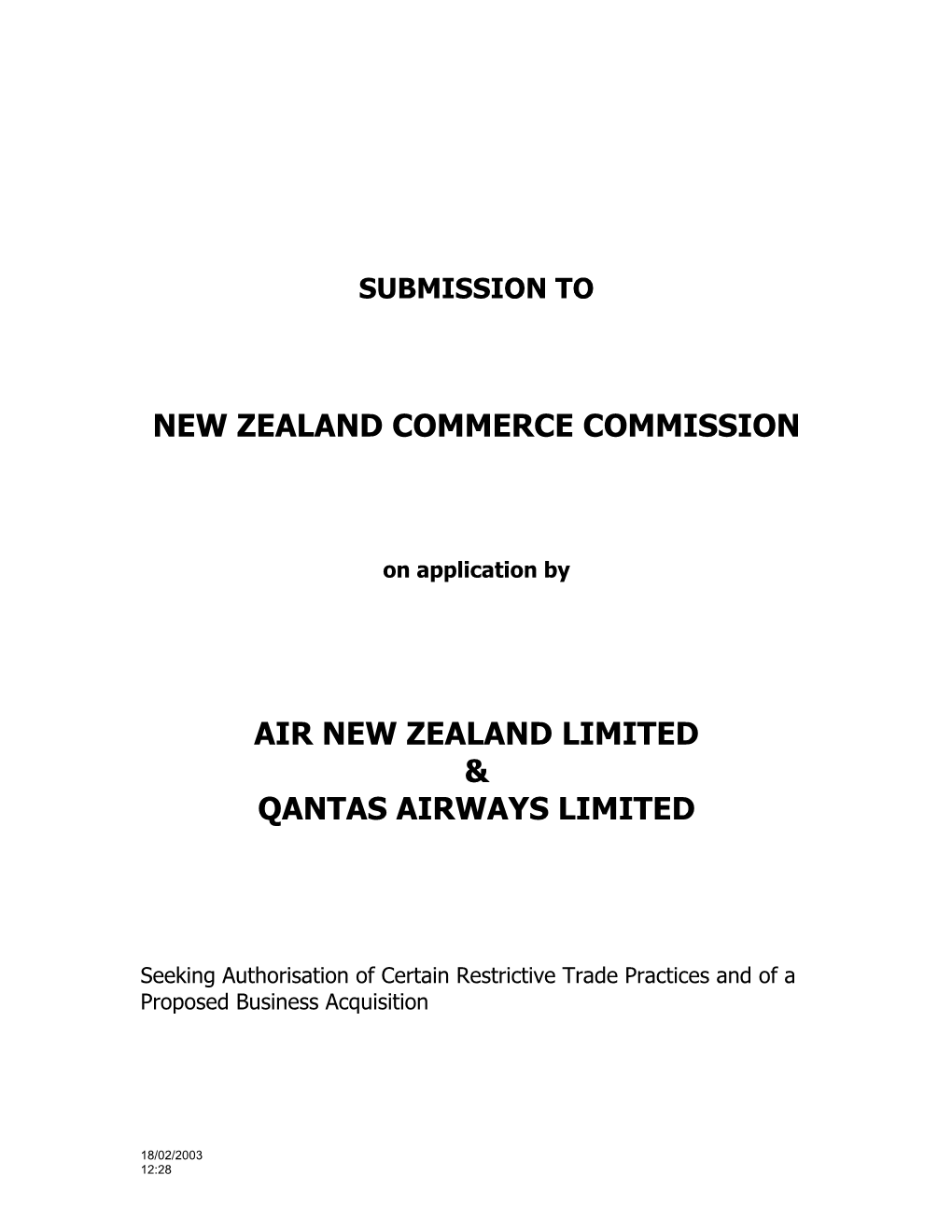 Draft Outline of Submission to NZ Commerce Commission on the Air