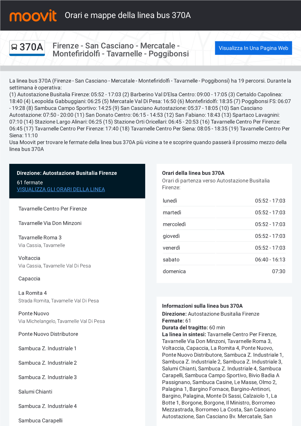 Orari E Mappe Della Linea Bus 370A