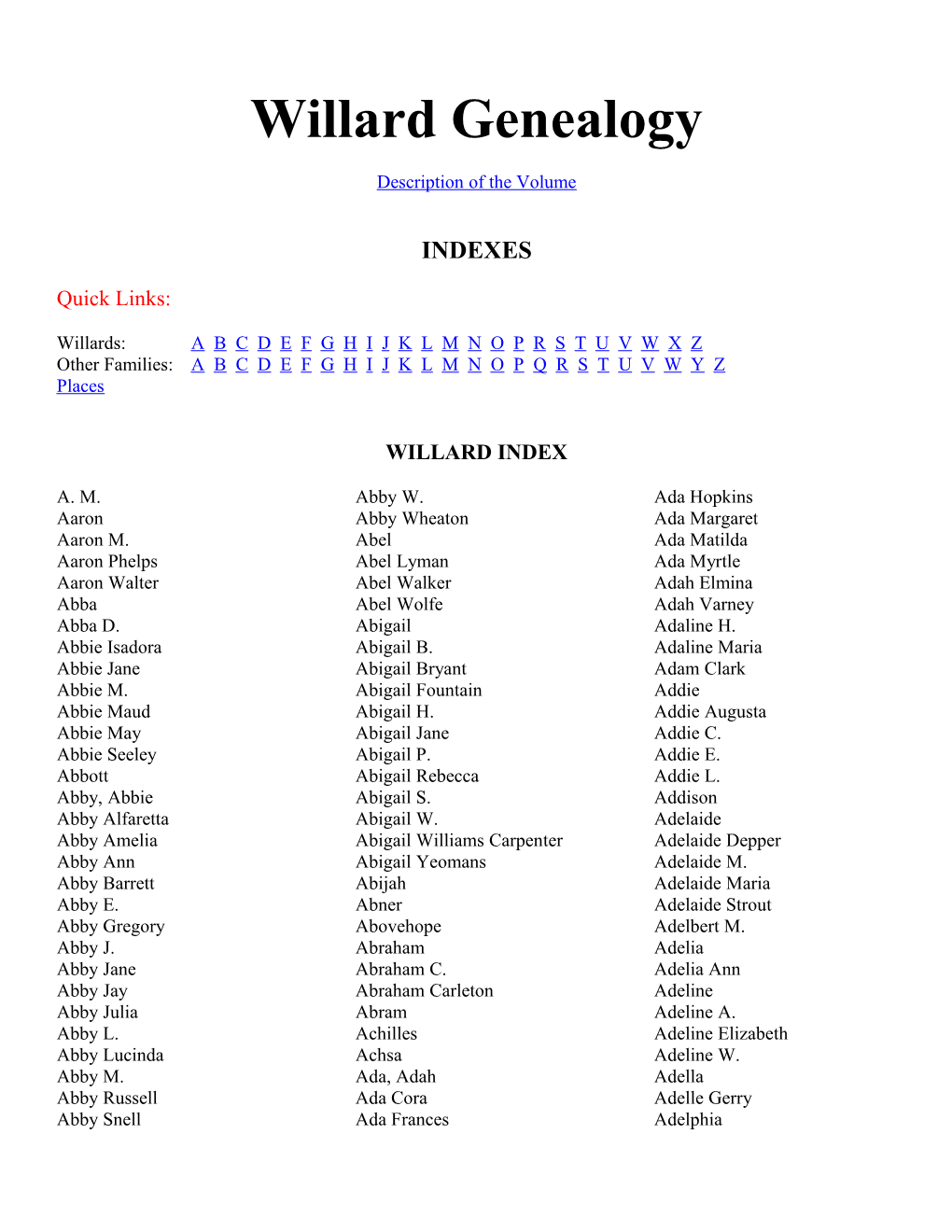 Willard Genealogy