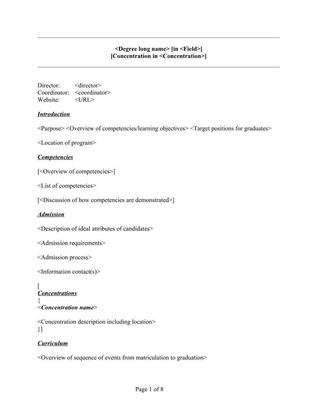 Degree Short Name Program in <Field>