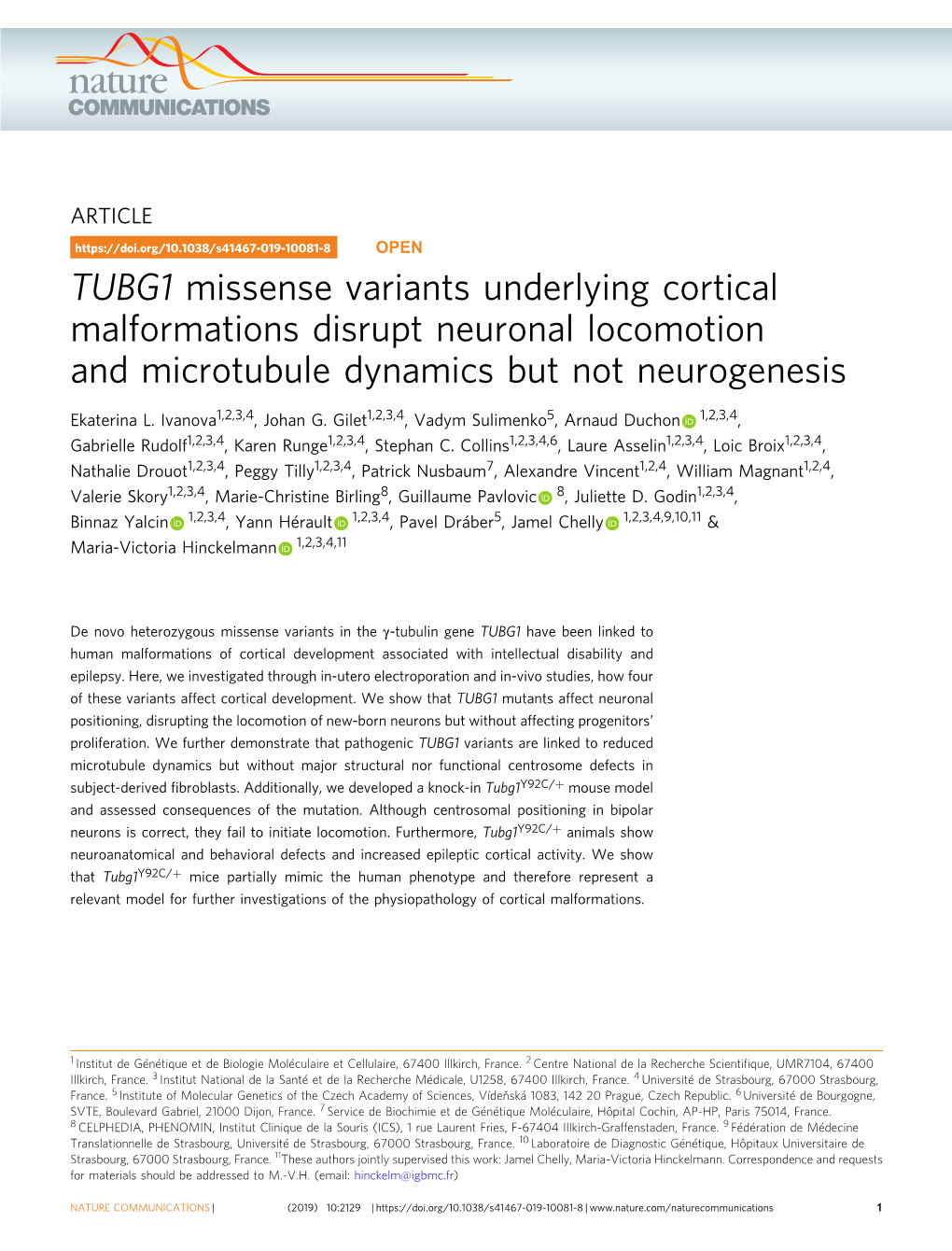 TUBG1 Missense Variants Underlying Cortical Malformations Disrupt Neuronal Locomotion and Microtubule Dynamics but Not Neurogenesis