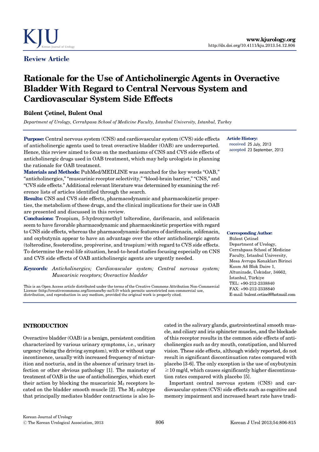 Rationale for the Use of Anticholinergic Agents in Overactive Bladder with Regard to Central Nervous System and Cardiovascular System Side Effects