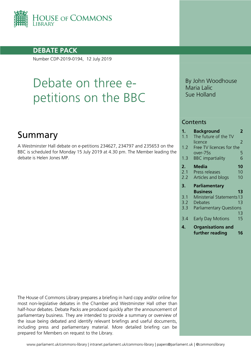 Debate on Three E-Petitions on the BBC 3