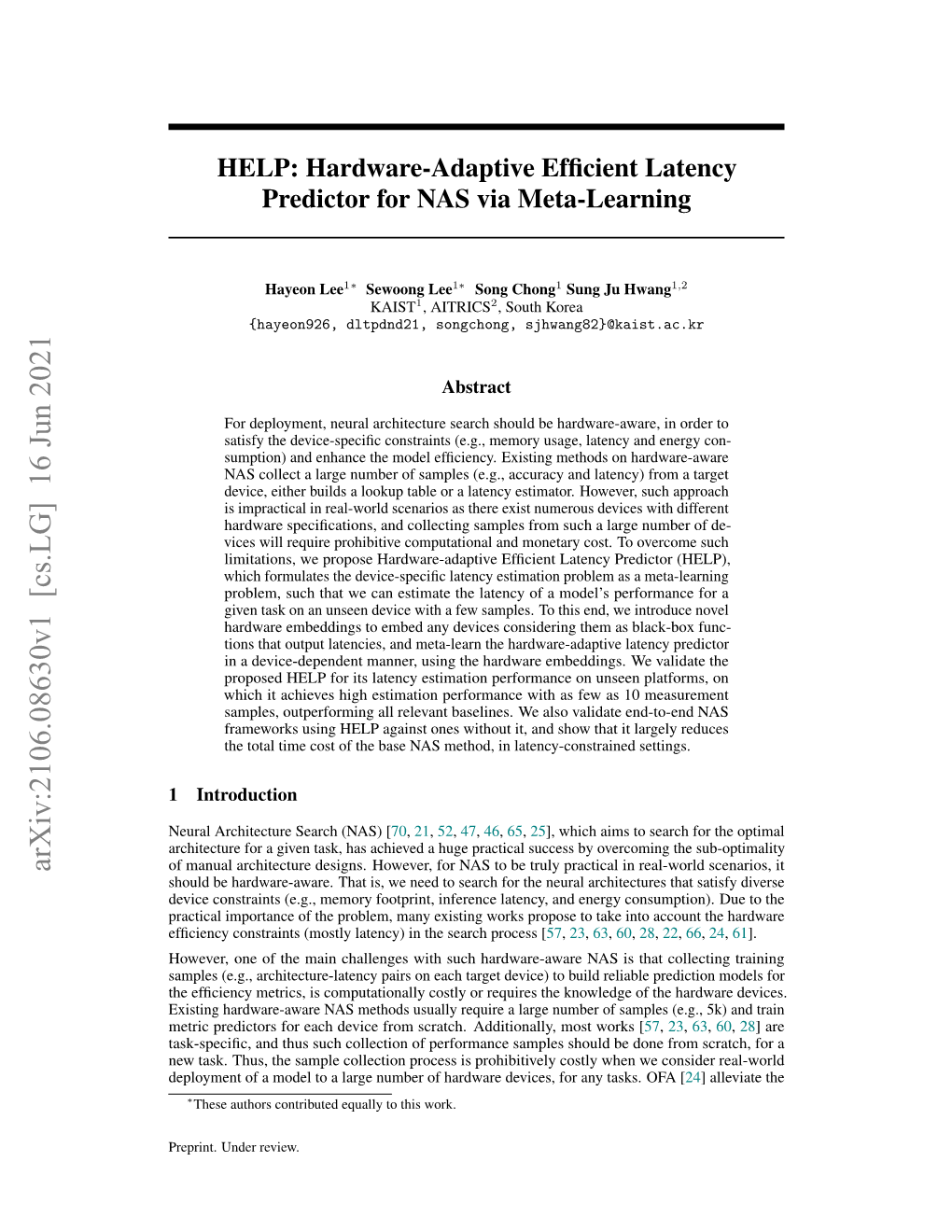 HELP: Hardware-Adaptive Efficient Latency Predictor for NAS Via Meta-Learning