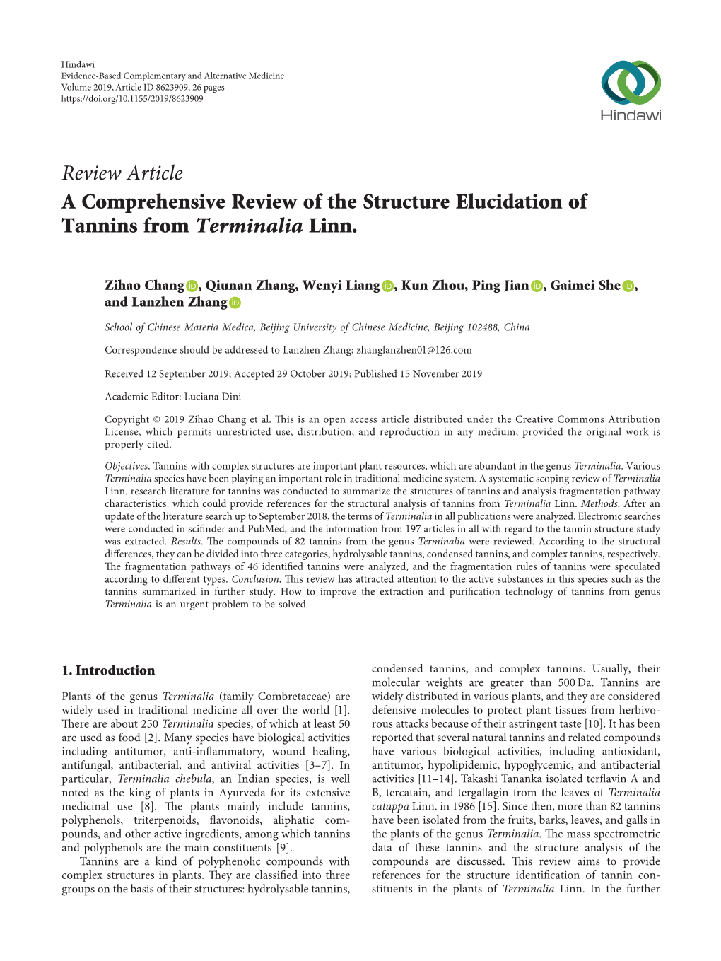 A Comprehensive Review of the Structure Elucidation of Tannins from Terminalia Linn