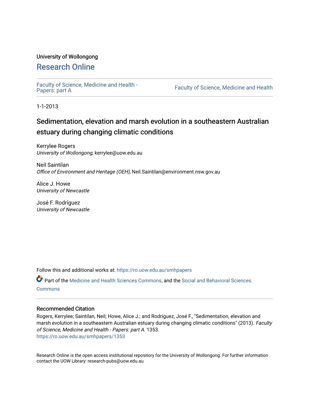 Sedimentation, Elevation and Marsh Evolution in a Southeastern Australian Estuary During Changing Climatic Conditions