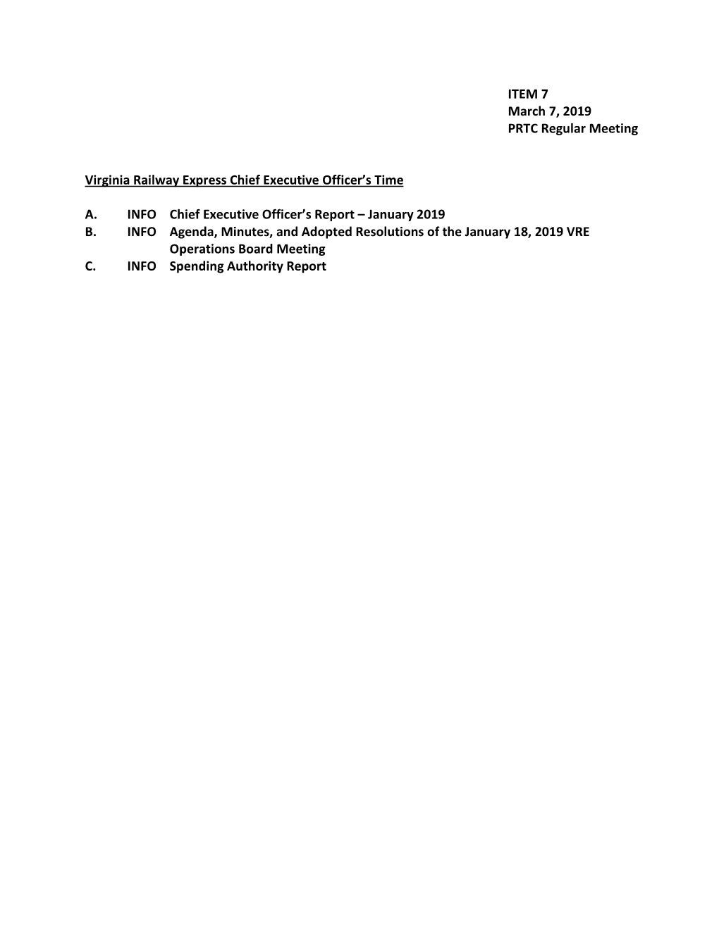 ITEM 7 March 7, 2019 PRTC Regular Meeting Virginia Railway Express