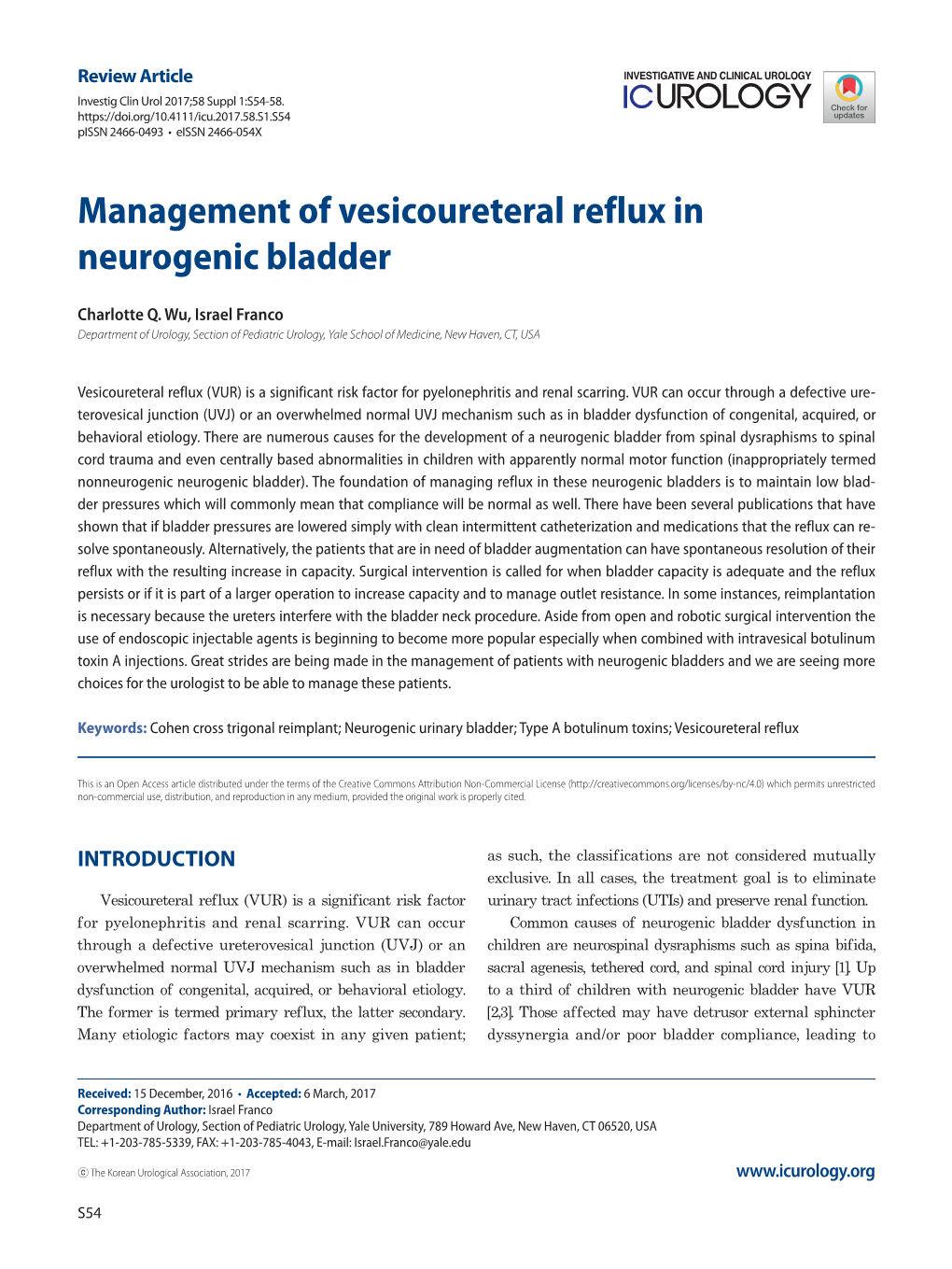 Management of Vesicoureteral Reflux in Neurogenic Bladder