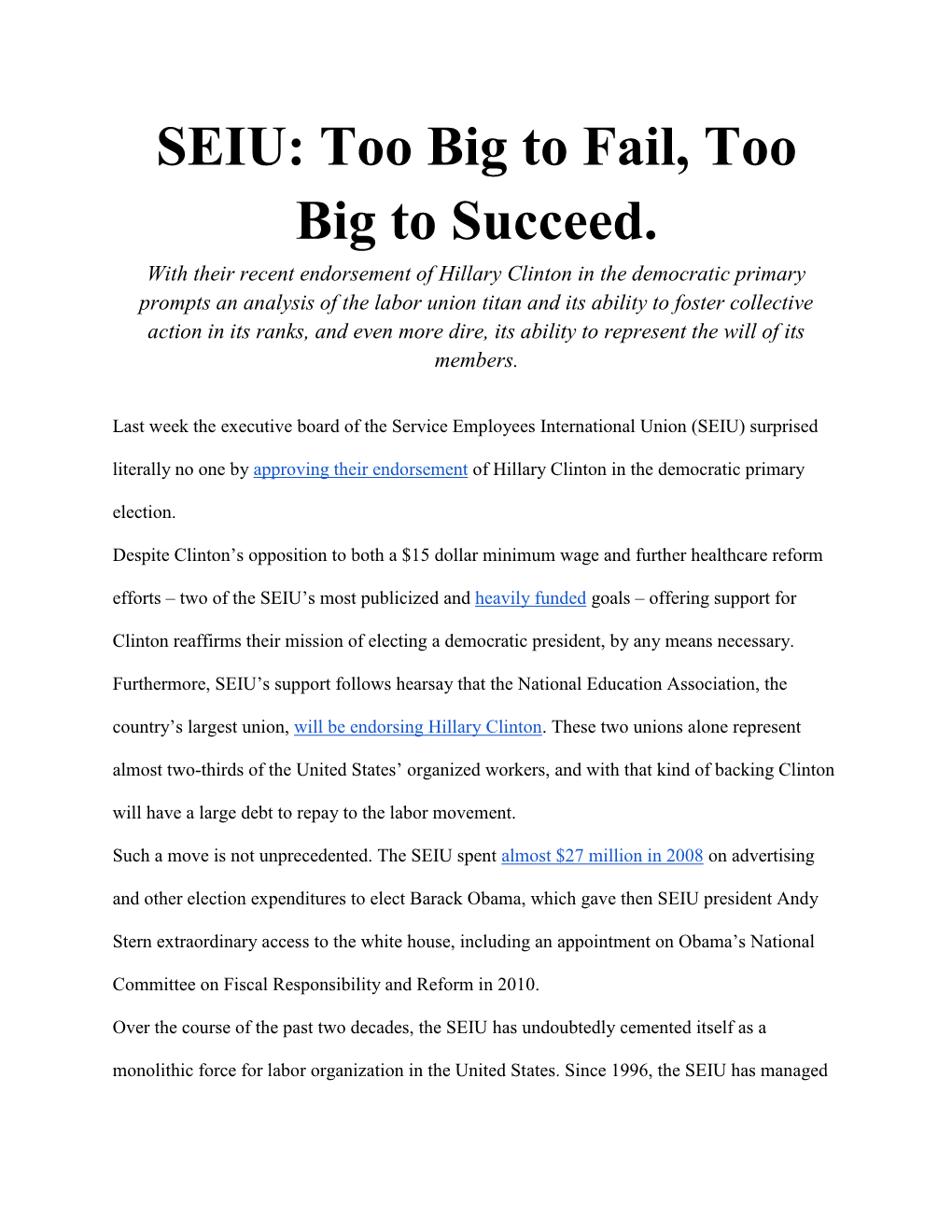 SEIU: Too Big to Fail, Too