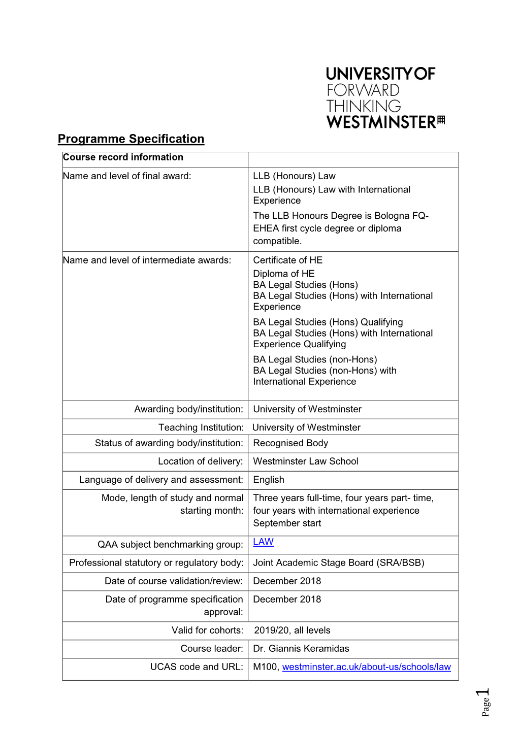 Programme Specification