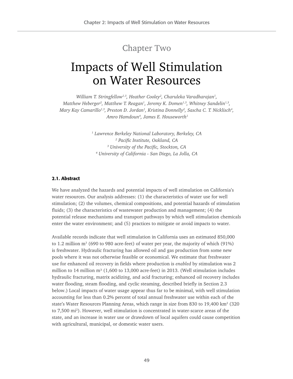 Impacts of Well Stimulation on Water Resources