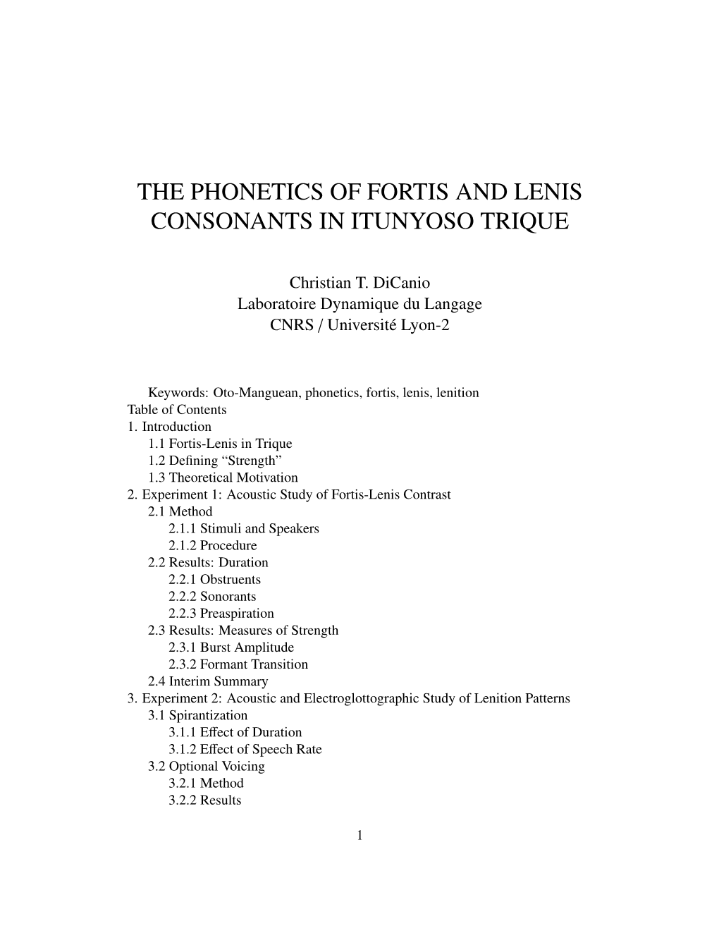 The Phonetics of Fortis and Lenis Consonants in Itunyoso Trique