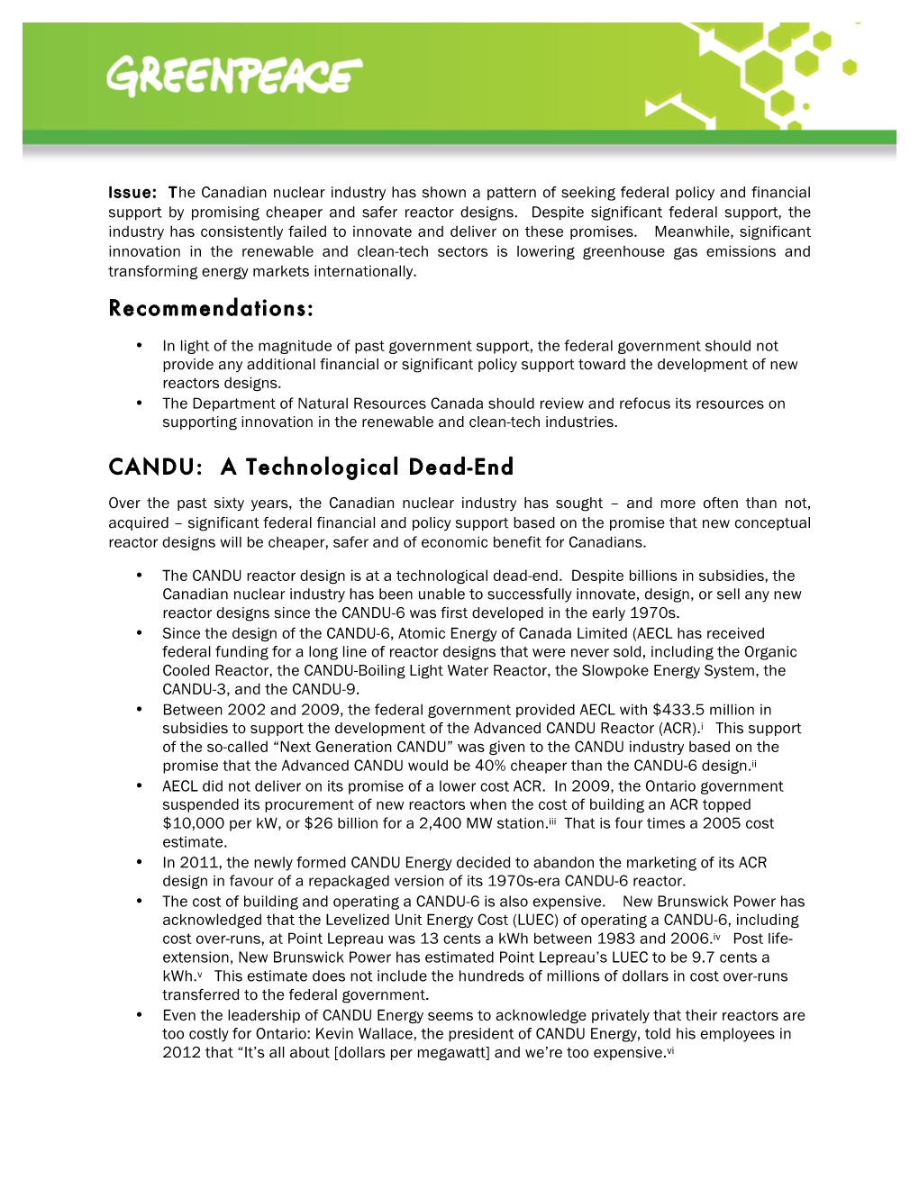 Recommendations: CANDU: a Technological Dead-End