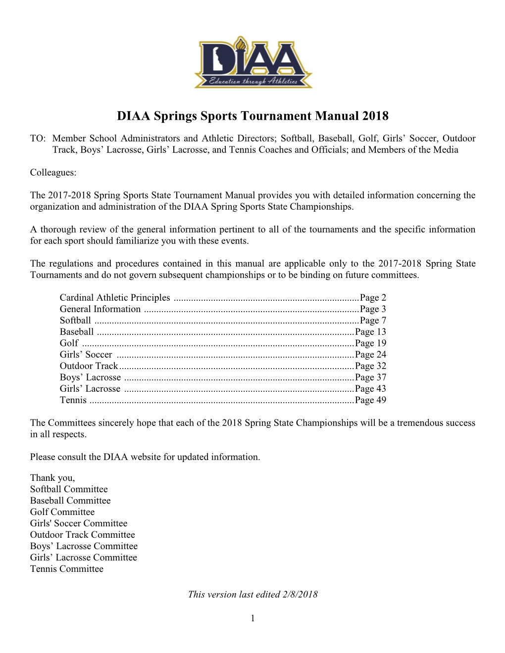 2018 Diaa Softball State Tournament