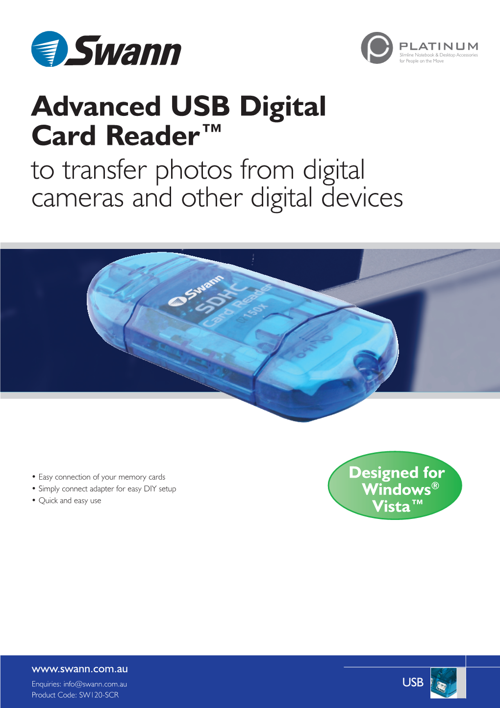 Advanced USB Digital Card Reader™ to Transfer Photos from Digital Cameras and Other Digital Devices