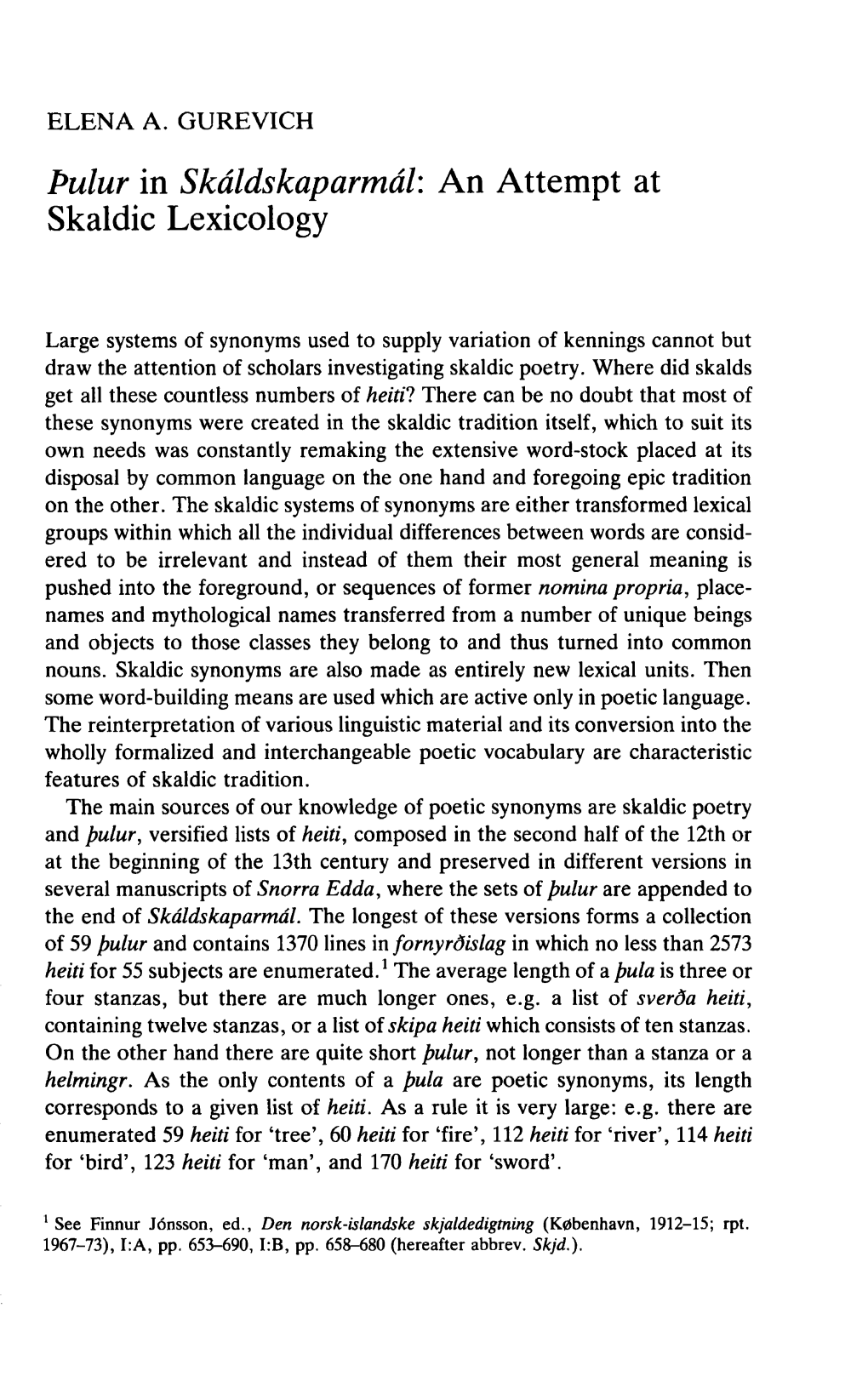 Þulur in Skáldskaparmál: an Attempt at Skaldic Lexicology