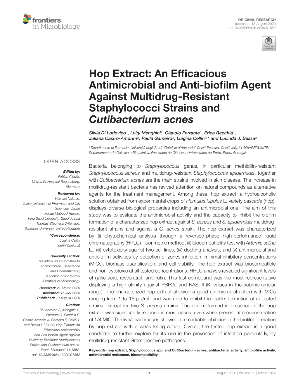 Hop Extract: an Efficacious Antimicrobial and Anti-Biofilm Agent