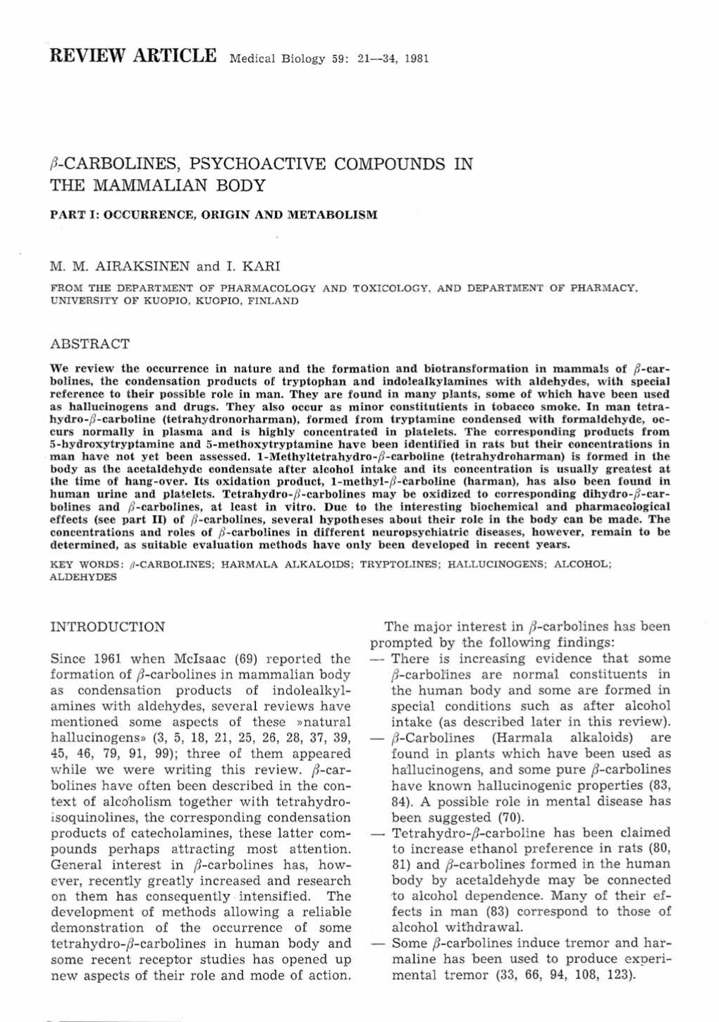 REVIEW ARTICLE Medical Biology 59: 21-34, 1981