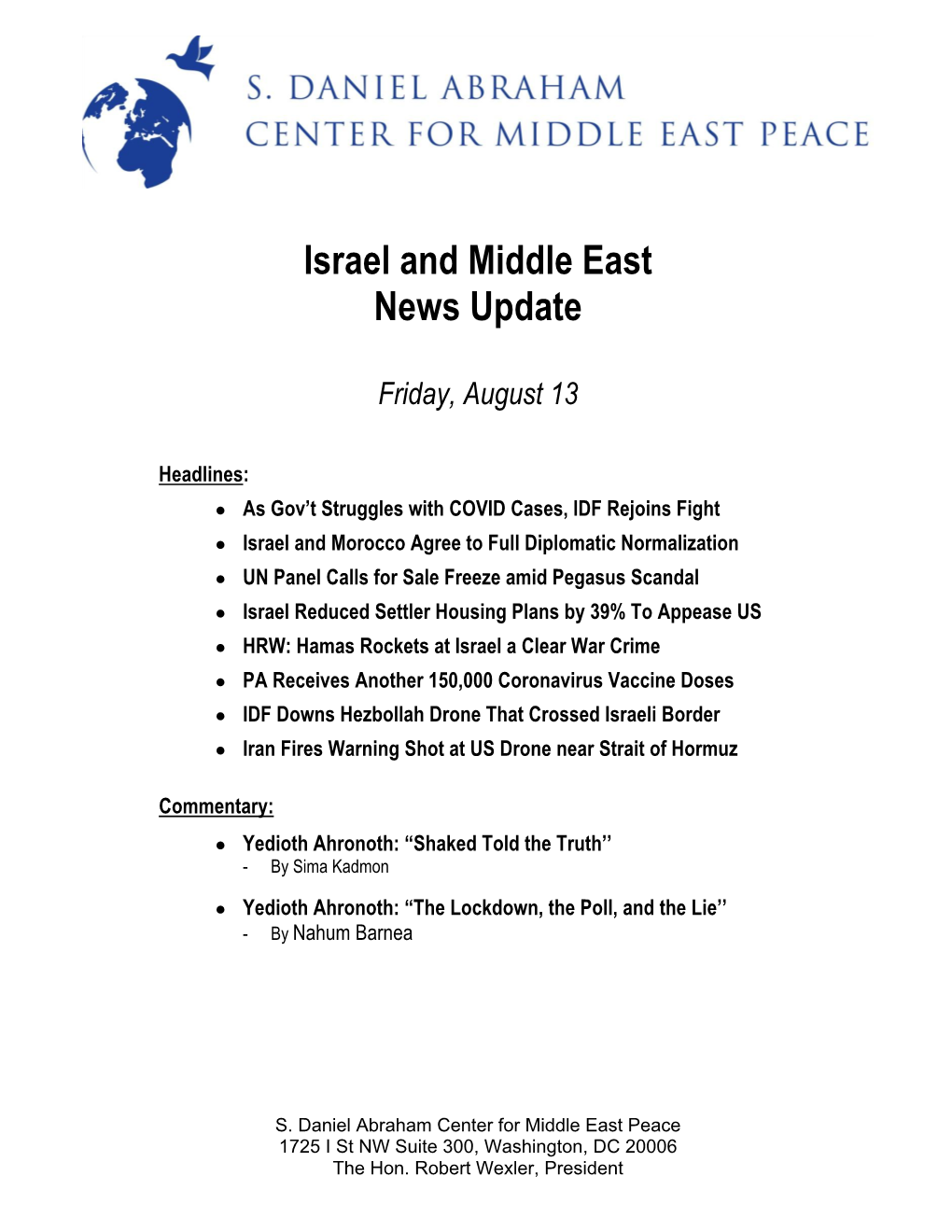 Israel and Middle East News Update