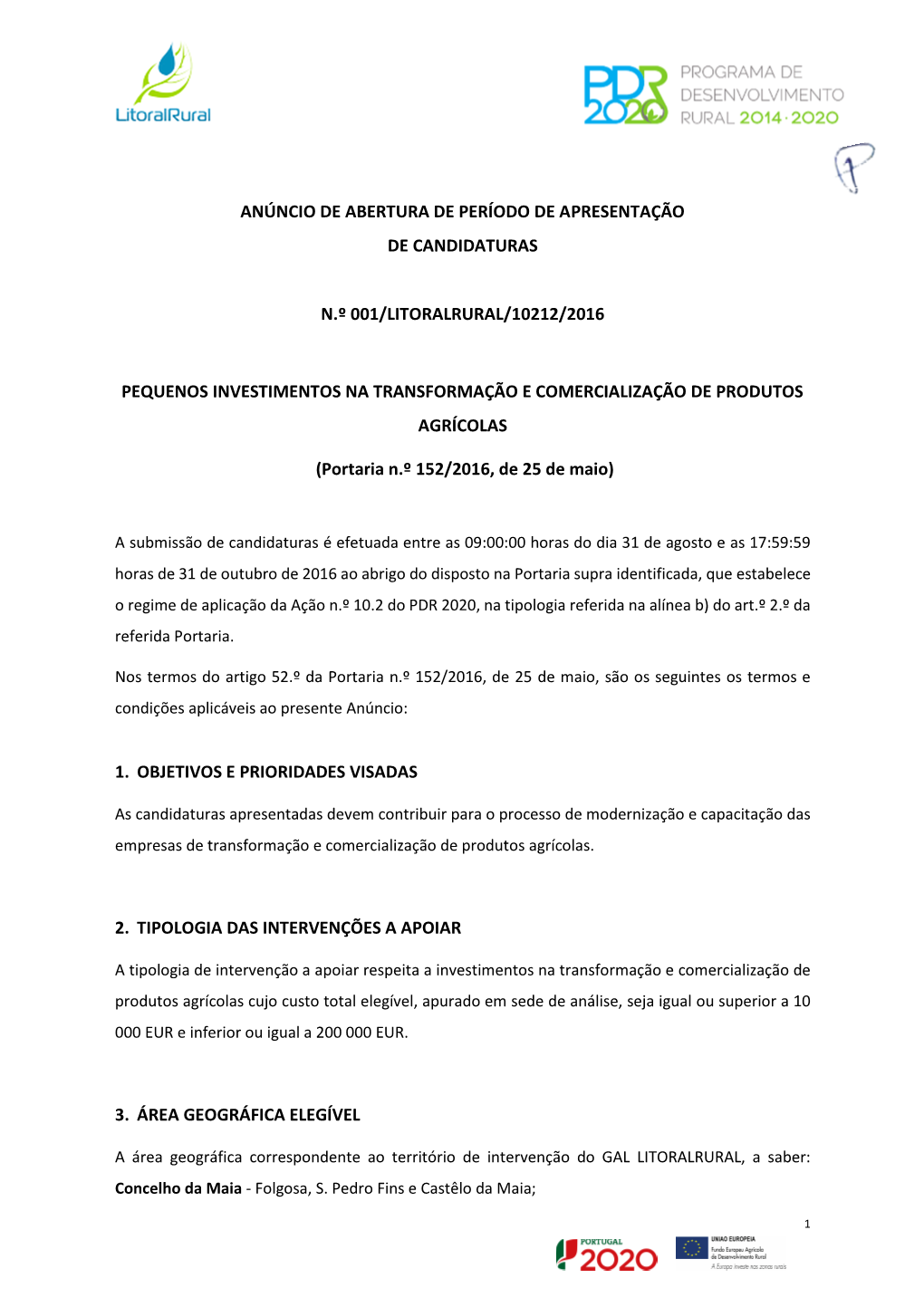 Anúncio De Abertura De Período De Apresentação De Candidaturas