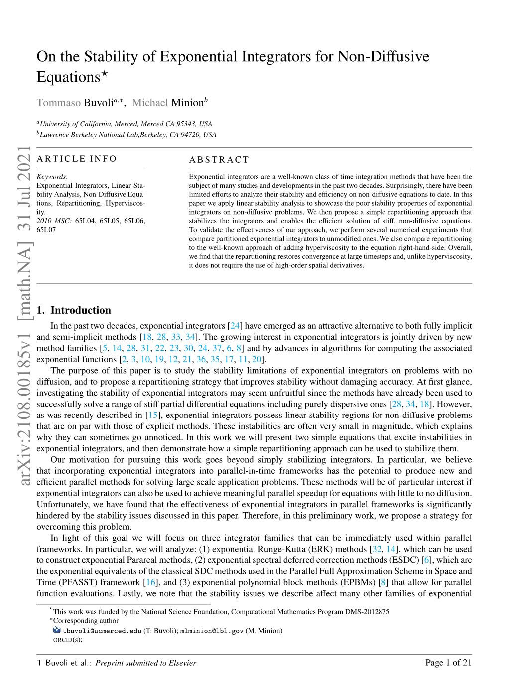 On the Stability of Exponential Integrators for Non-Diffusive