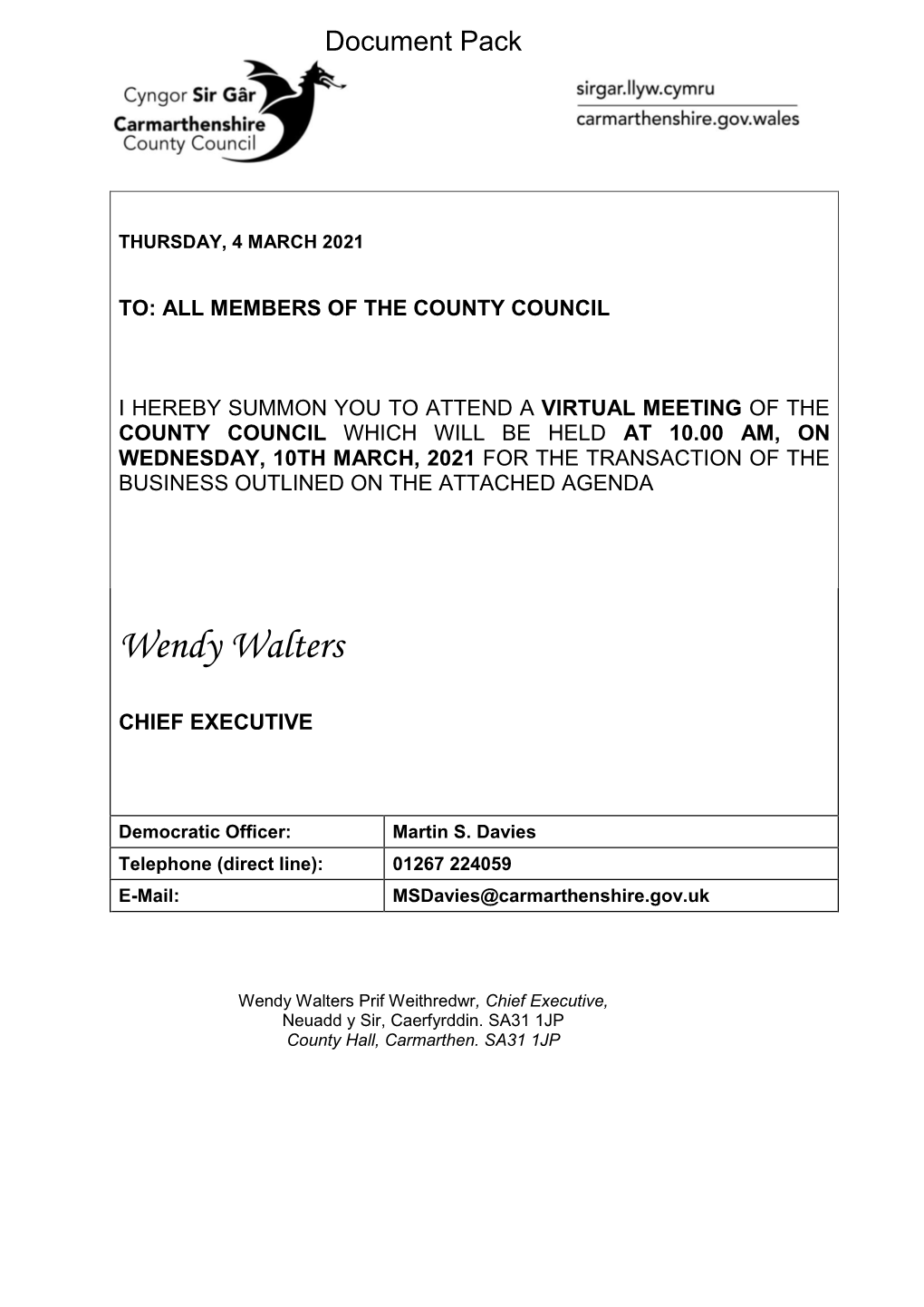 (Public Pack)Agenda Document for County Council, 10/03/2021 10:00