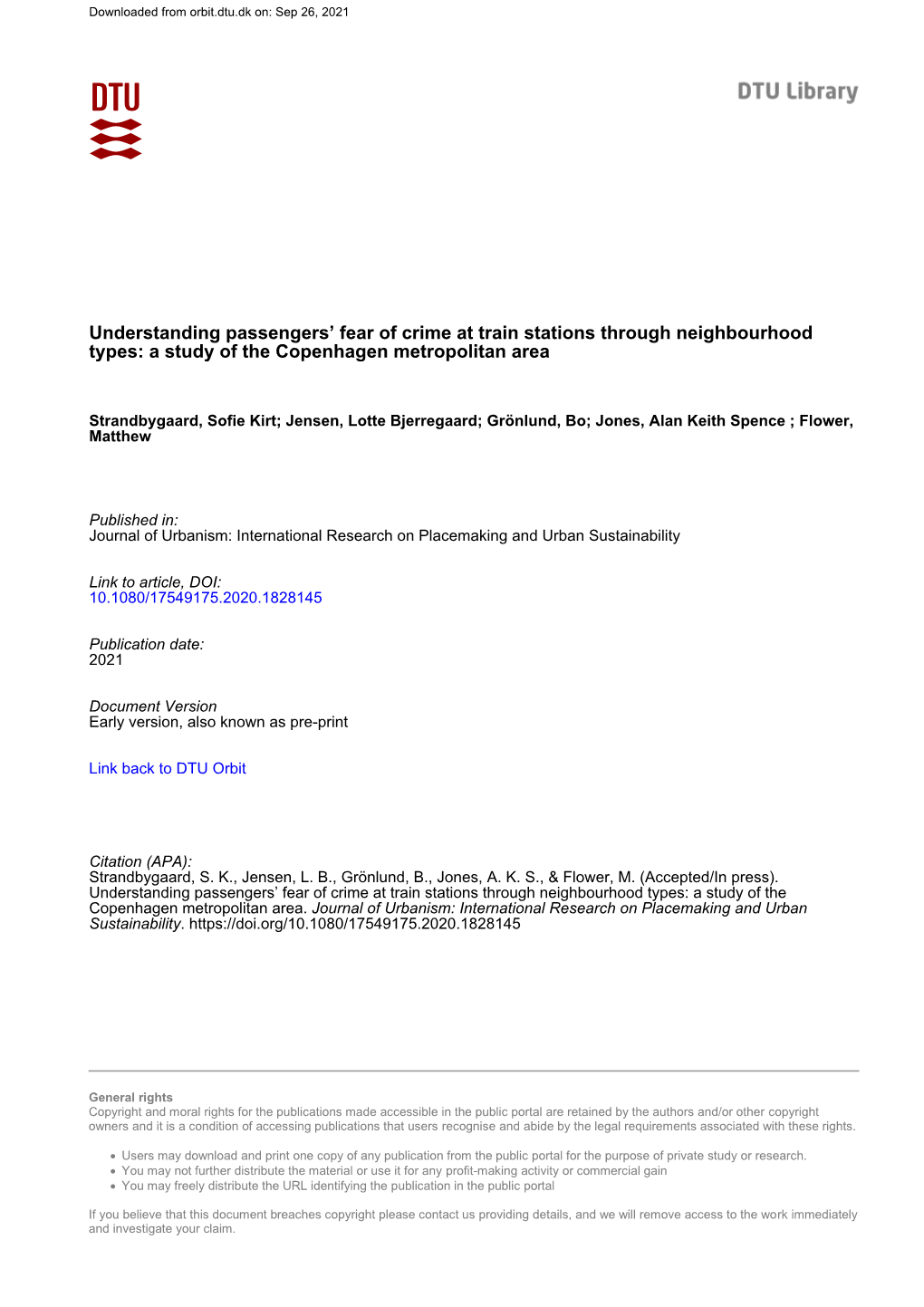 Understanding Passengers' Fear of Crime at Train Stations Through Neighbourhood Types: a Study of the Copenhagen Metropolitan