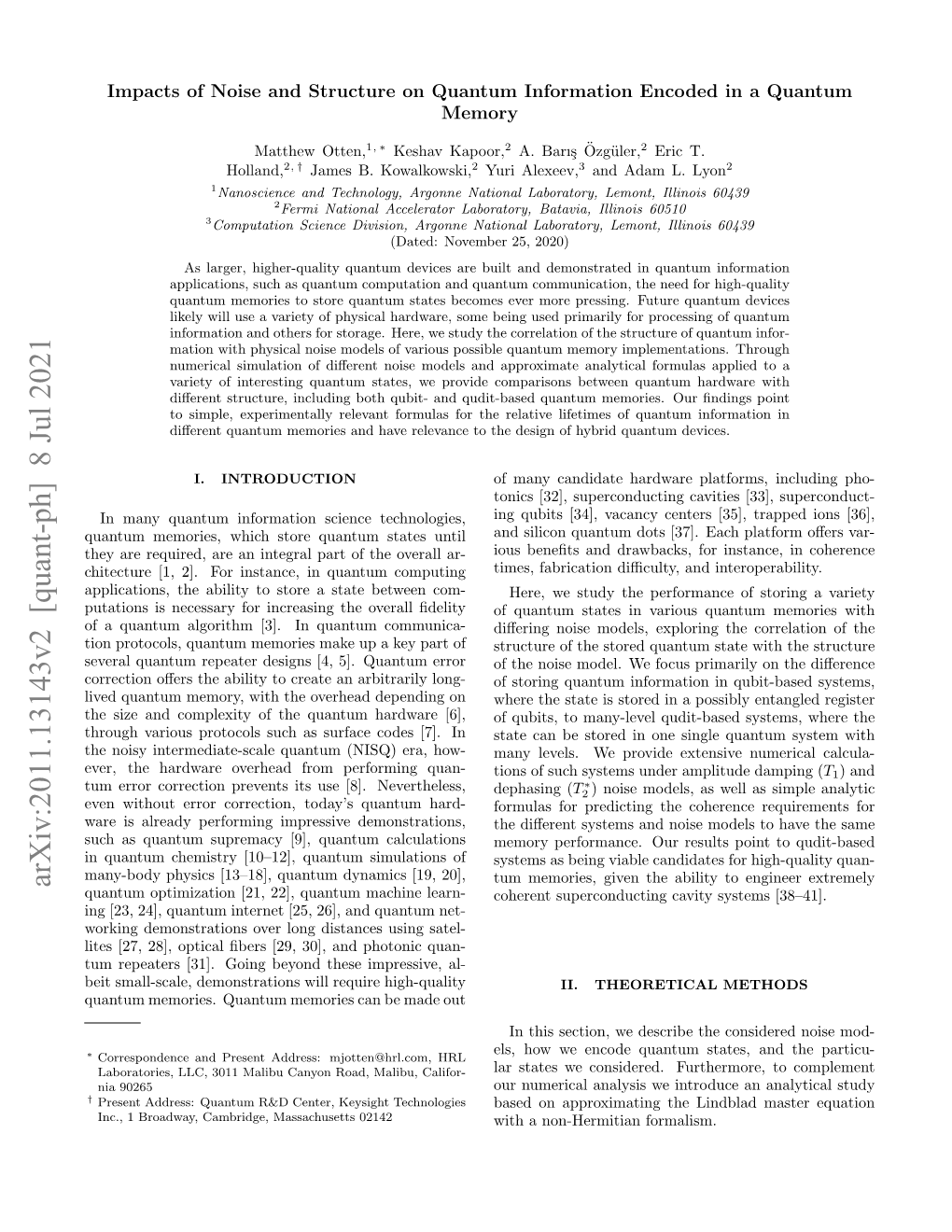 Arxiv:2011.13143V2 [Quant-Ph] 8 Jul 2021 Quantum Optimization [21, 22], Quantum Machine Learn- Coherent Superconducting Cavity Systems [38–41]