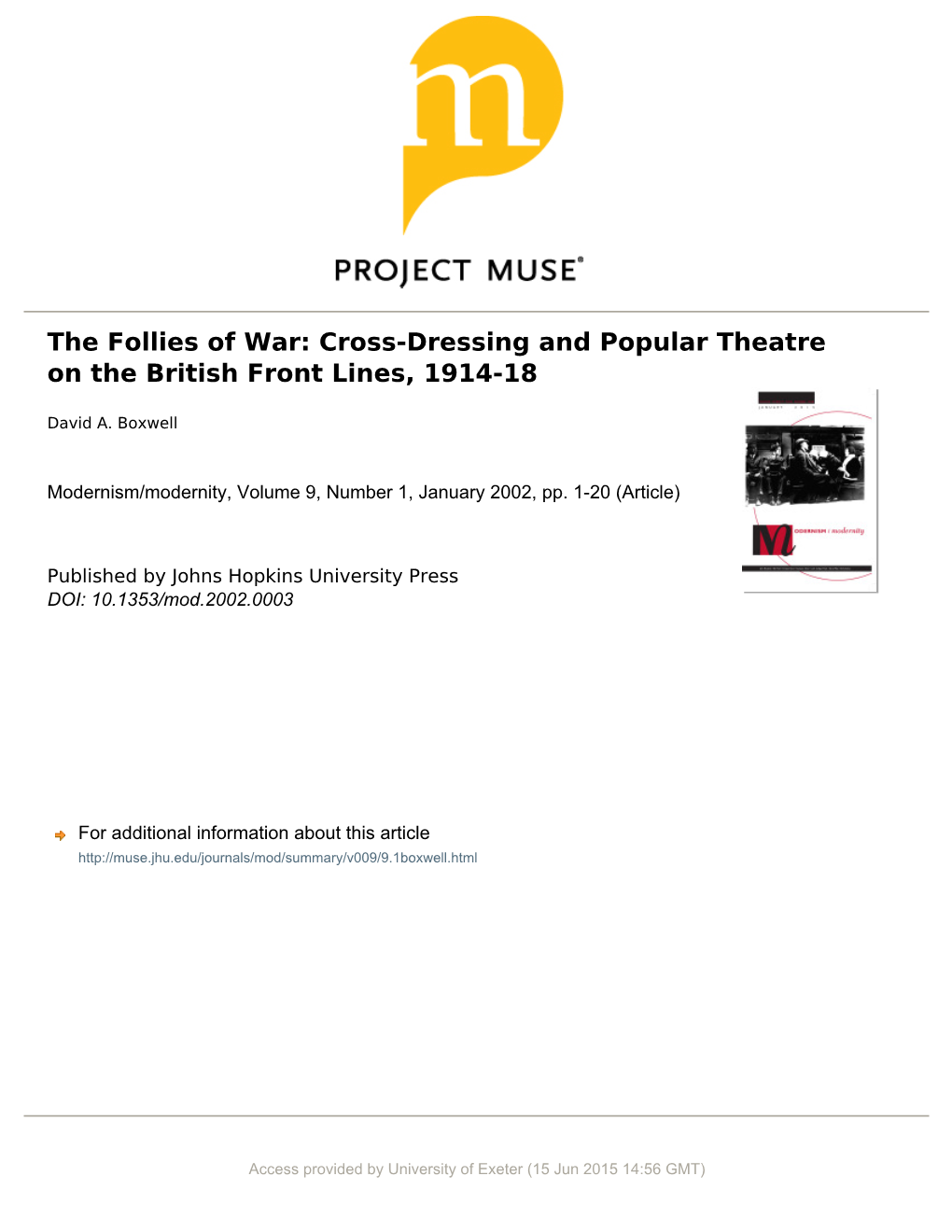 Cross-Dressing and Popular Theatre on the British Front Lines, 1914-18