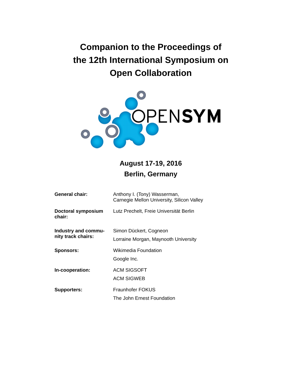 Companion to the Proceedings of the 12Th International Symposium on Open Collaboration