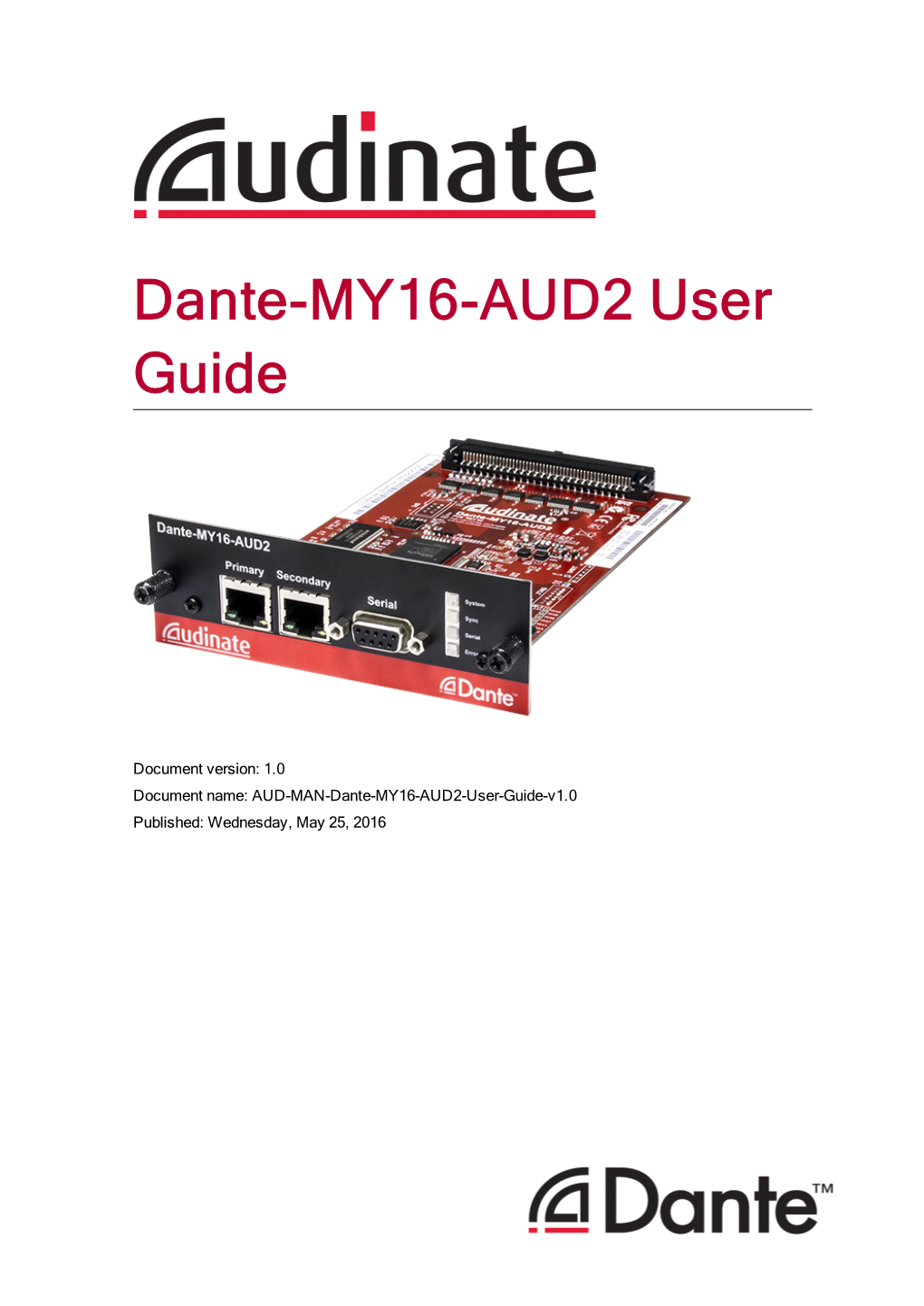 Dante-MY16-AUD2 User Guide