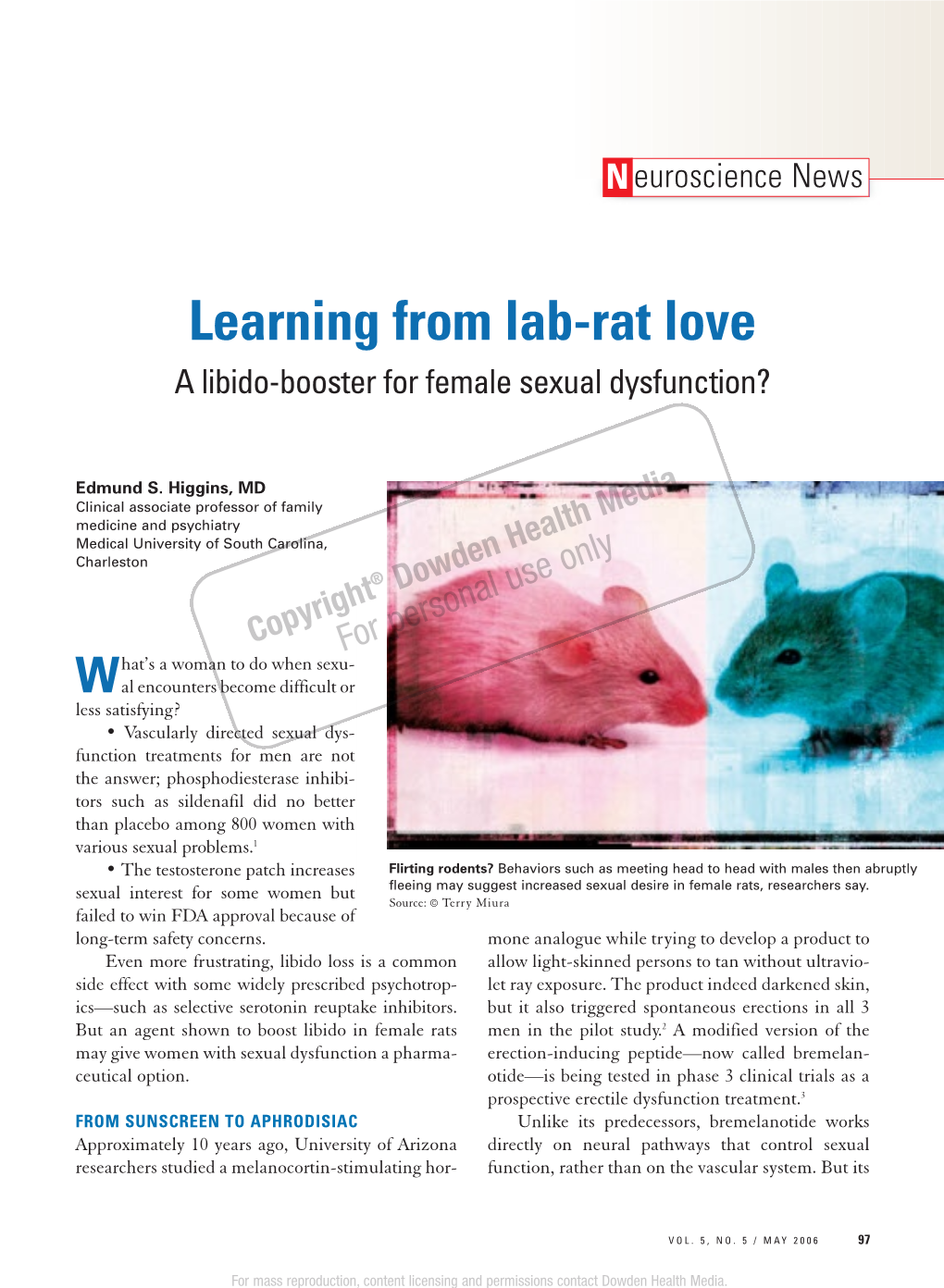 Learning from Lab-Rat Love a Libido-Booster for Female Sexual Dysfunction?