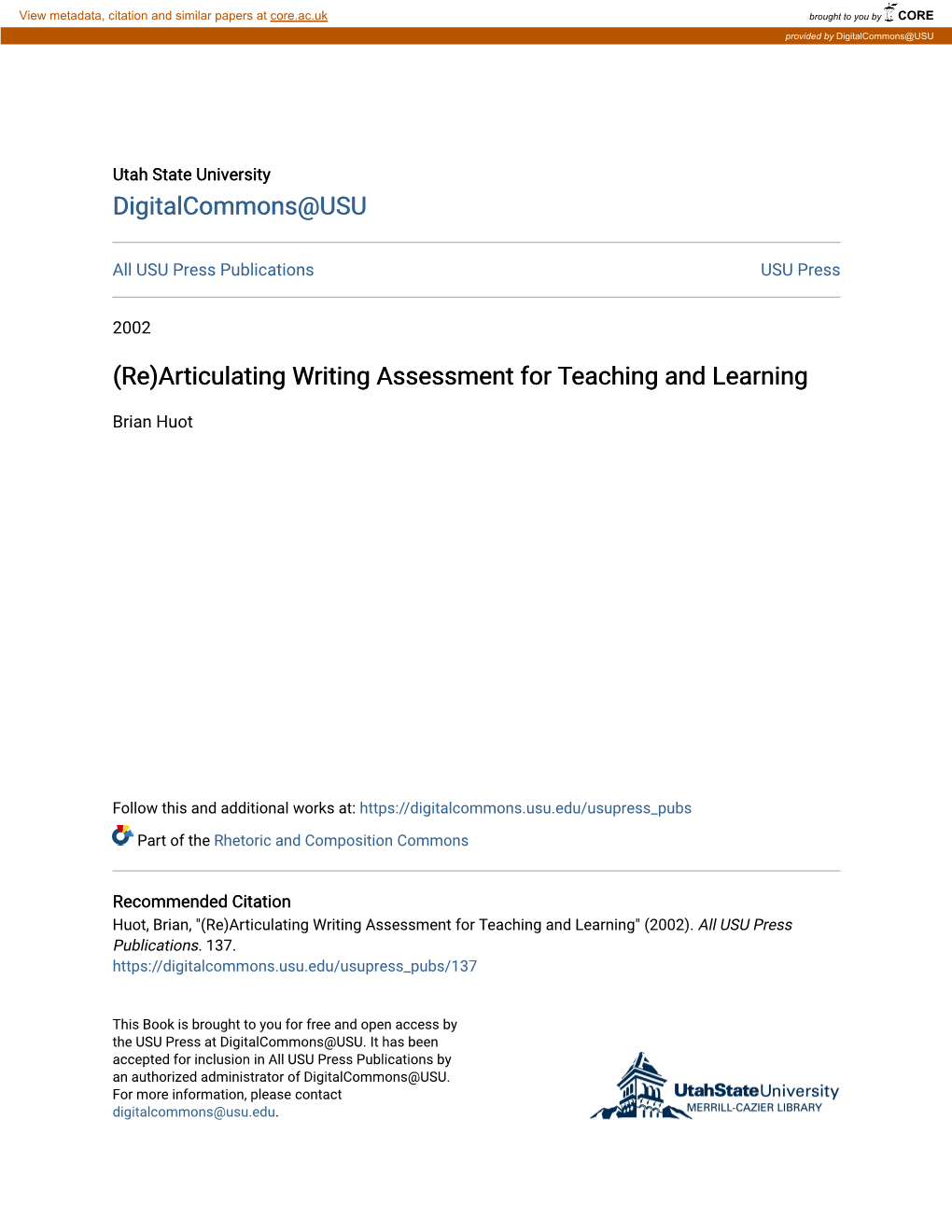 (Re)Articulating Writing Assessment for Teaching and Learning