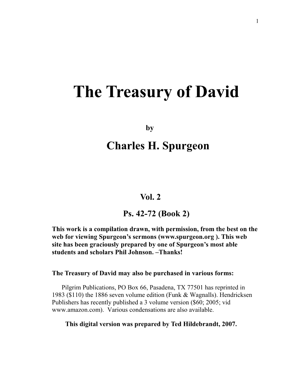 Treasury Of David (Vol. 2 Ps. 42-72)