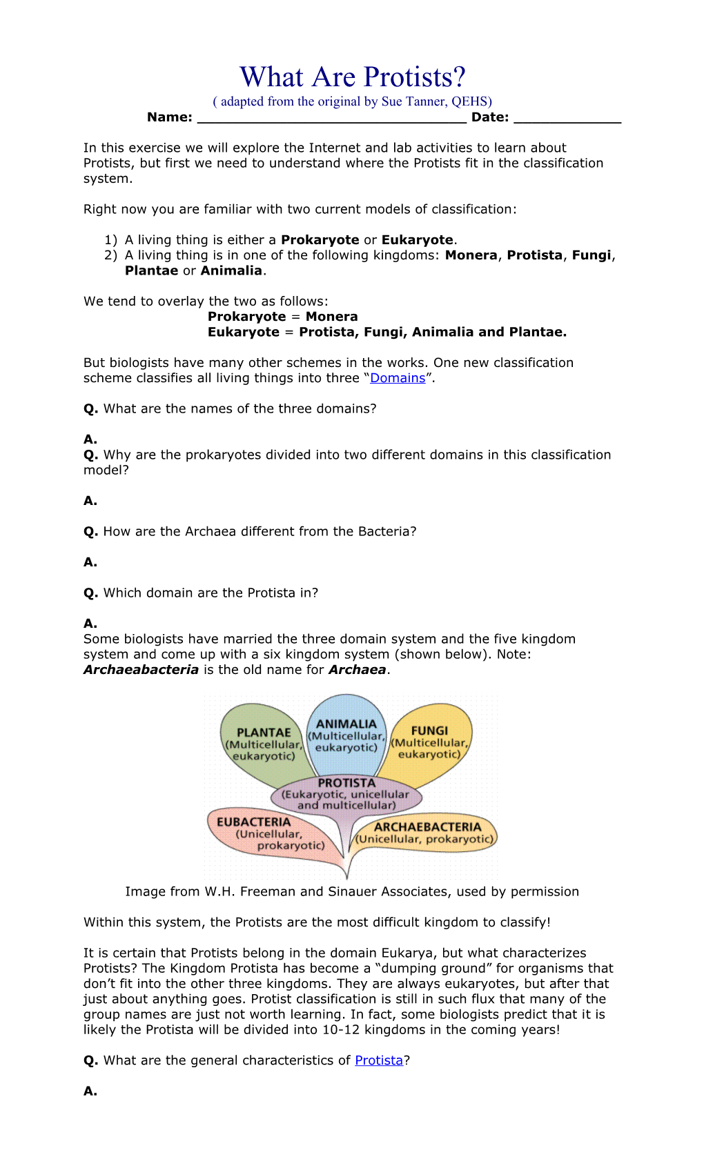 Adapted from the Original by Sue Tanner, QEHS