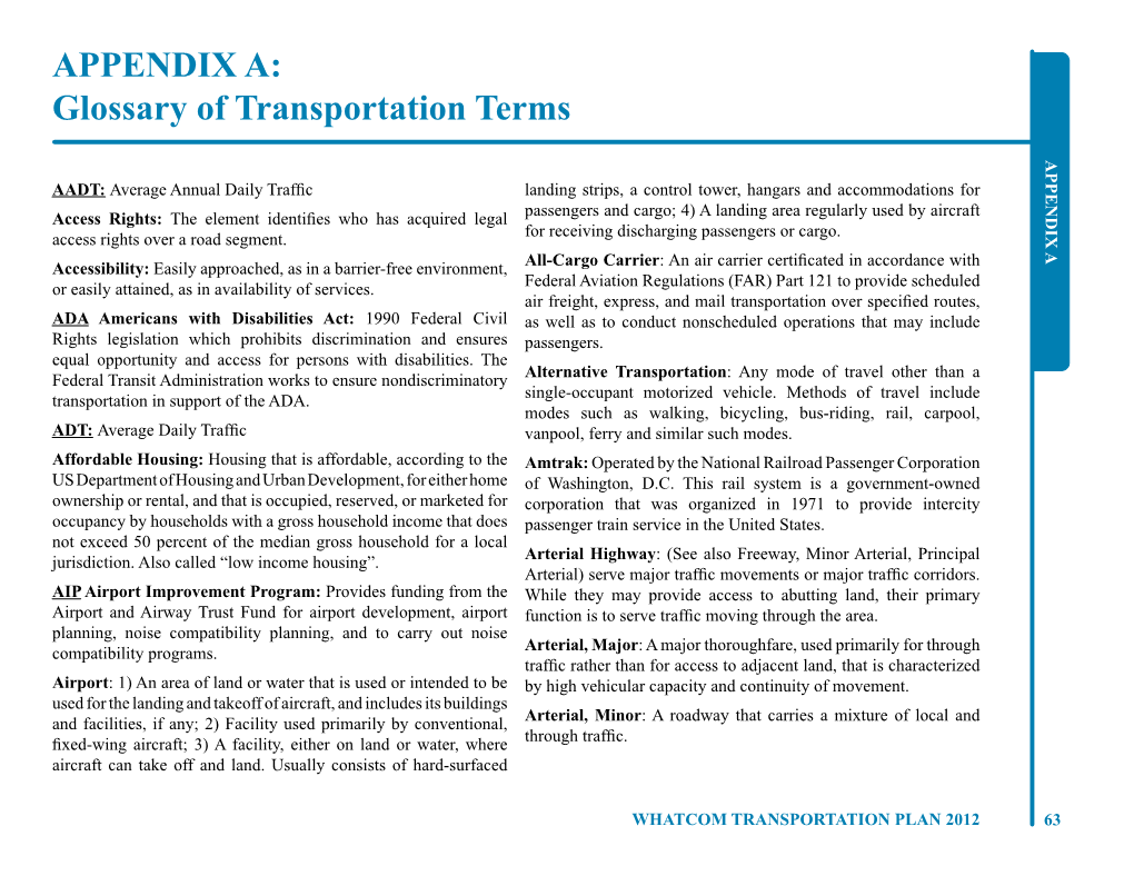 APPENDIX A: Glossary of Transportation Terms