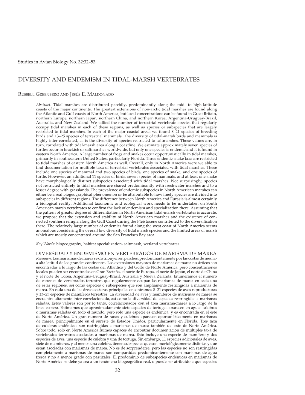 Diversity and Endemism in Tidal-Marsh Vertebrates