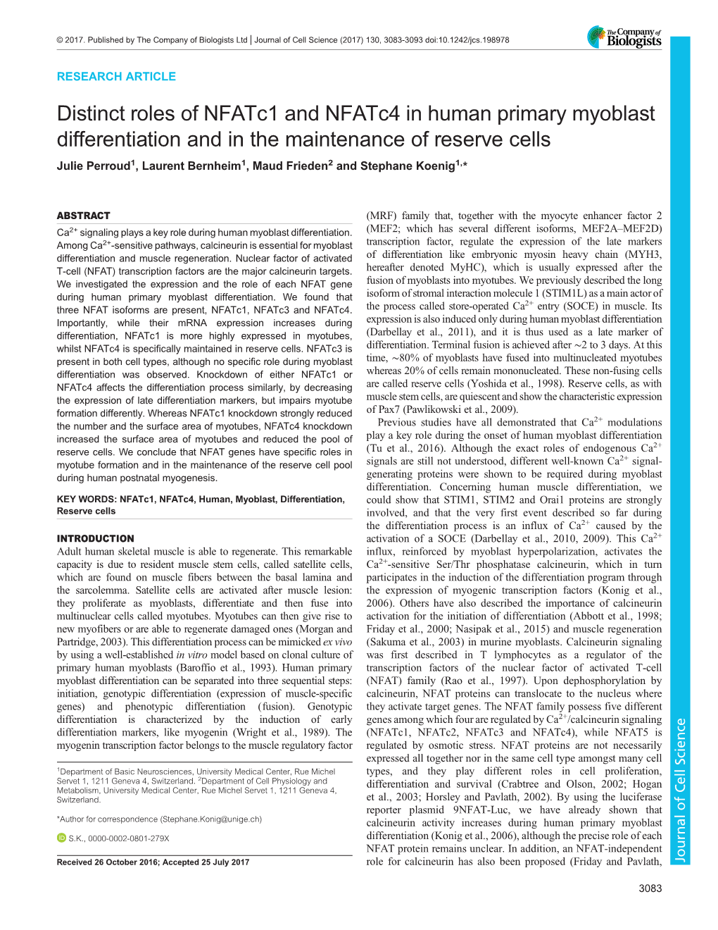 Distinct Roles of Nfatc1 and Nfatc4 in Human Primary Myoblast