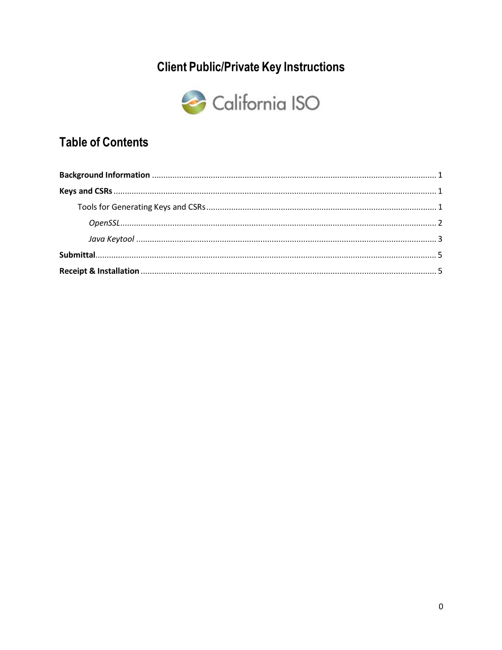 Table of Contents Client Public/Private Key Instructions