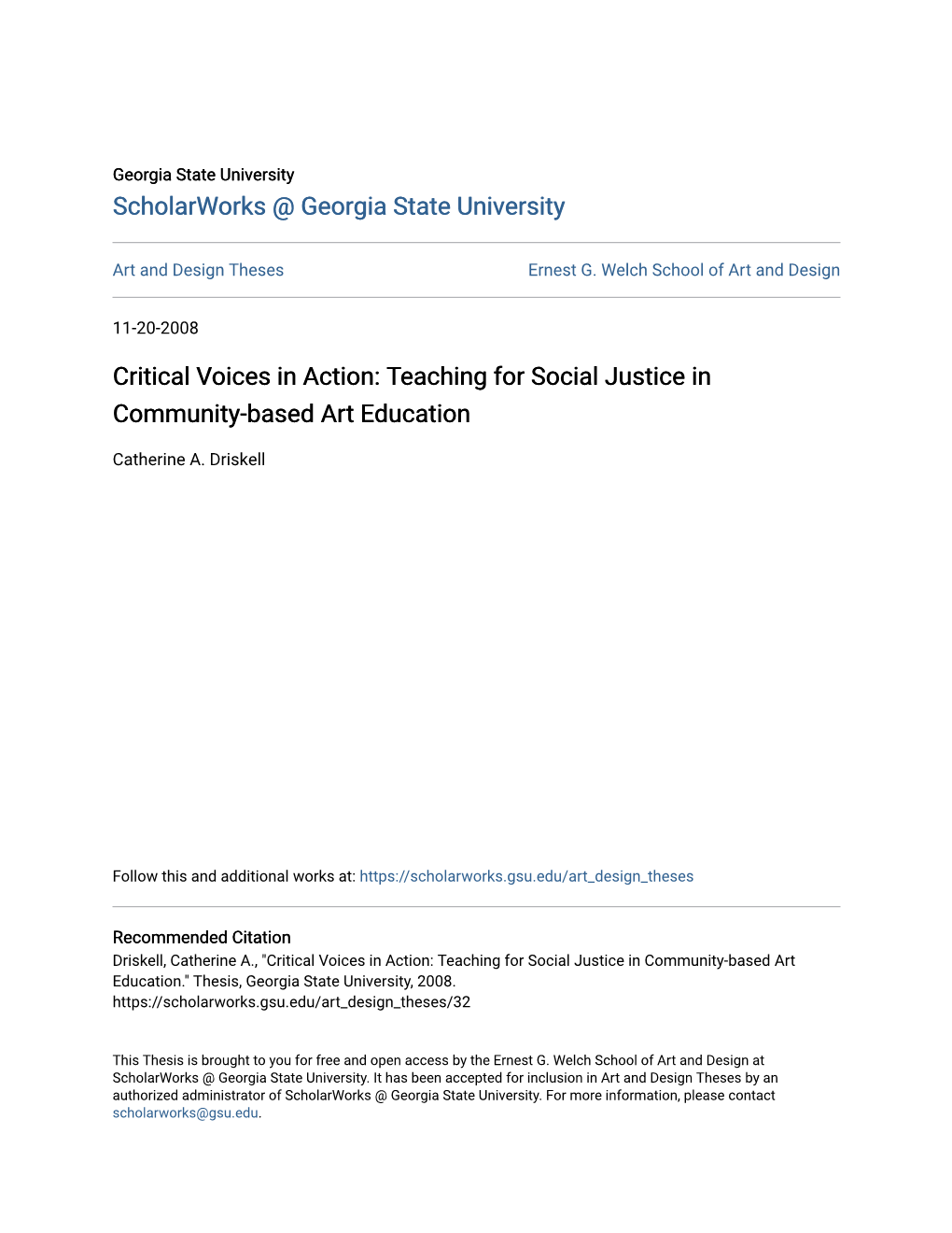 Critical Voices in Action: Teaching for Social Justice in Community-Based Art Education