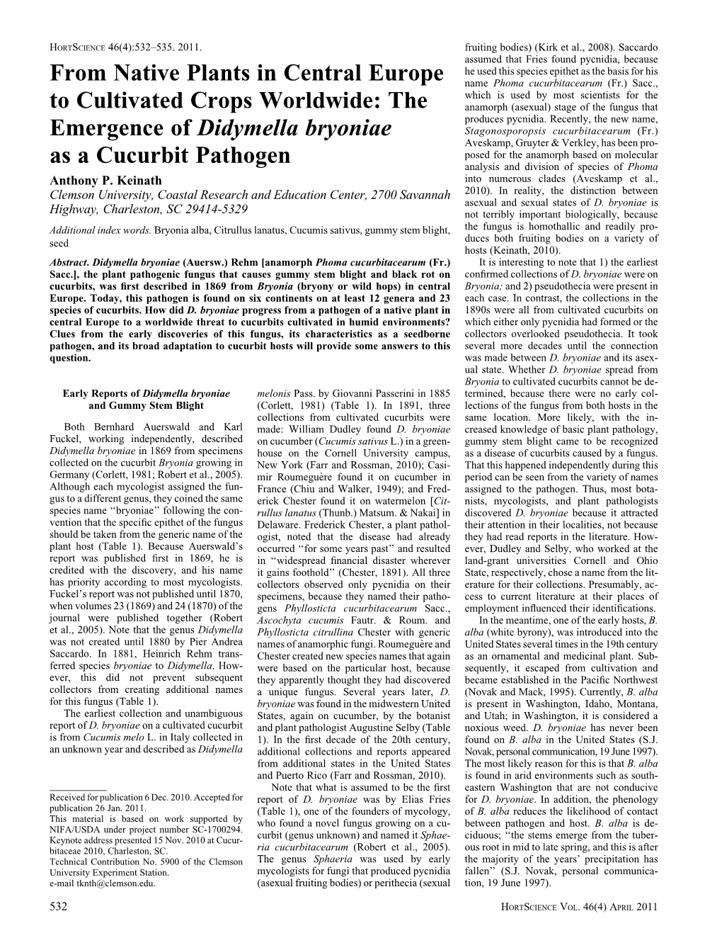 The Emergence of Didymella Bryoniae As a Cucurbit Pathogen